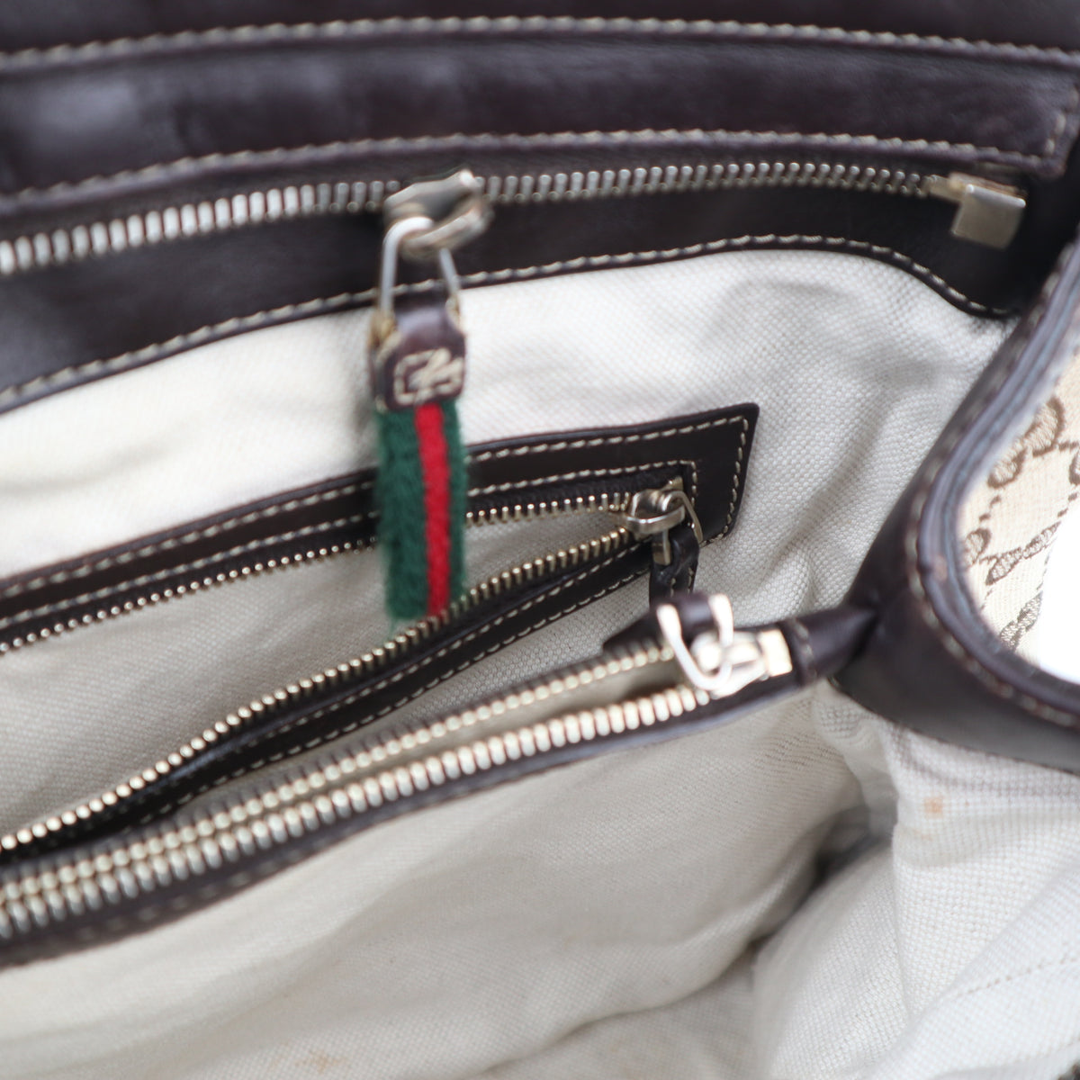 C2857 Gucci Shoulder Bag GG Canvas Mayfair Web Stripe Bow Tote | Pre-Owned Very Good Brown Canvas GG Monogram, Web Stripe