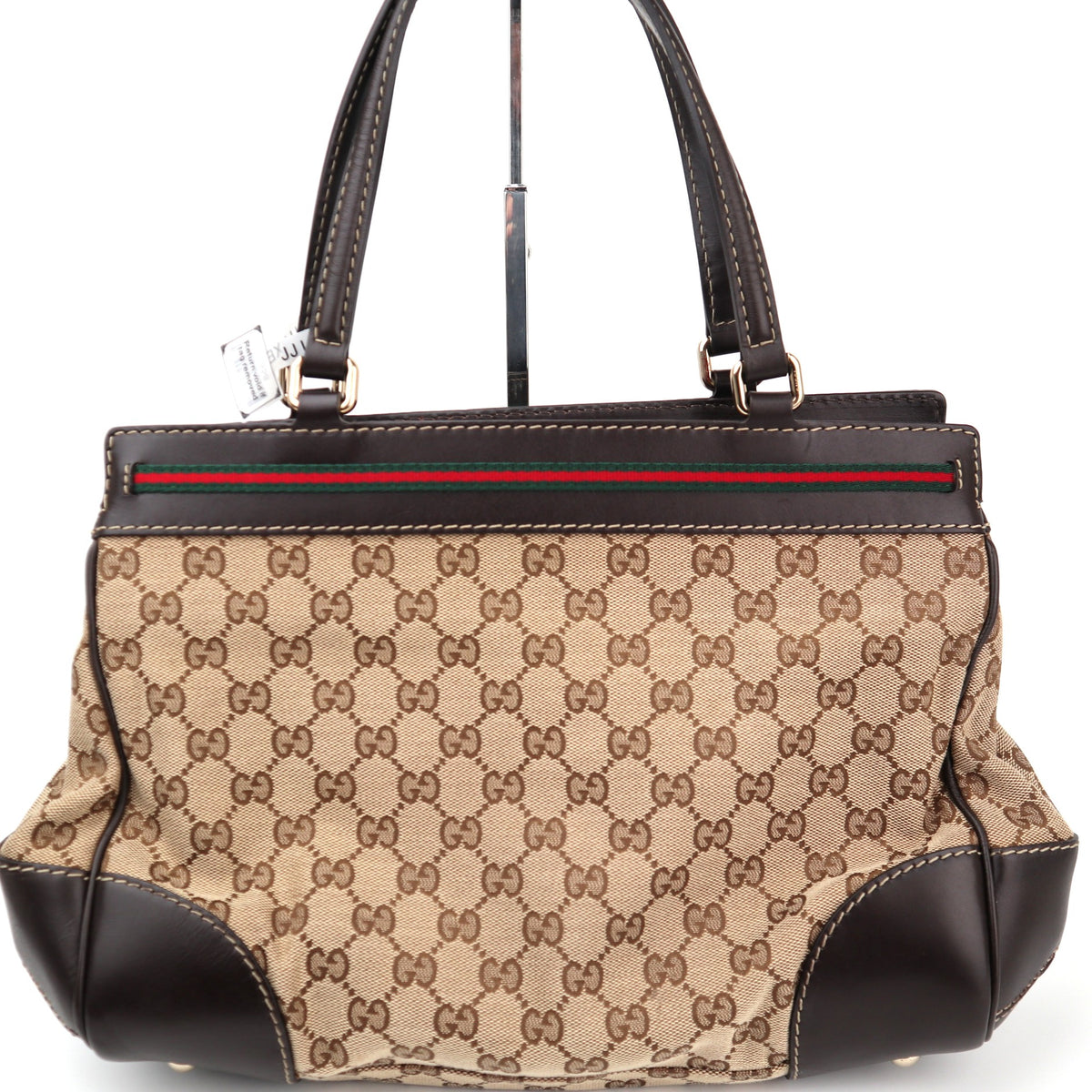 C2858 Gucci Shoulder Bag GG Canvas Mayfair Web Stripe Bow Tote | Pre-Owned Excellent Brown Canvas GG Monogram, Web Stripe