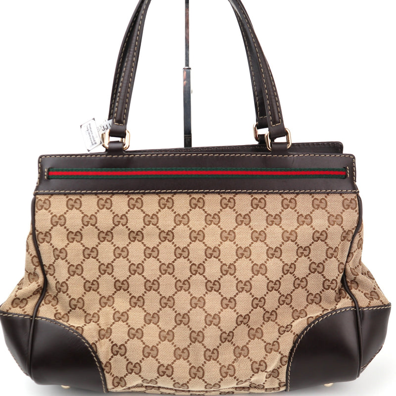 C2858 Gucci Shoulder Bag GG Canvas Mayfair Web Stripe Bow Tote | Pre-Owned Excellent Brown Canvas GG Monogram, Web Stripe