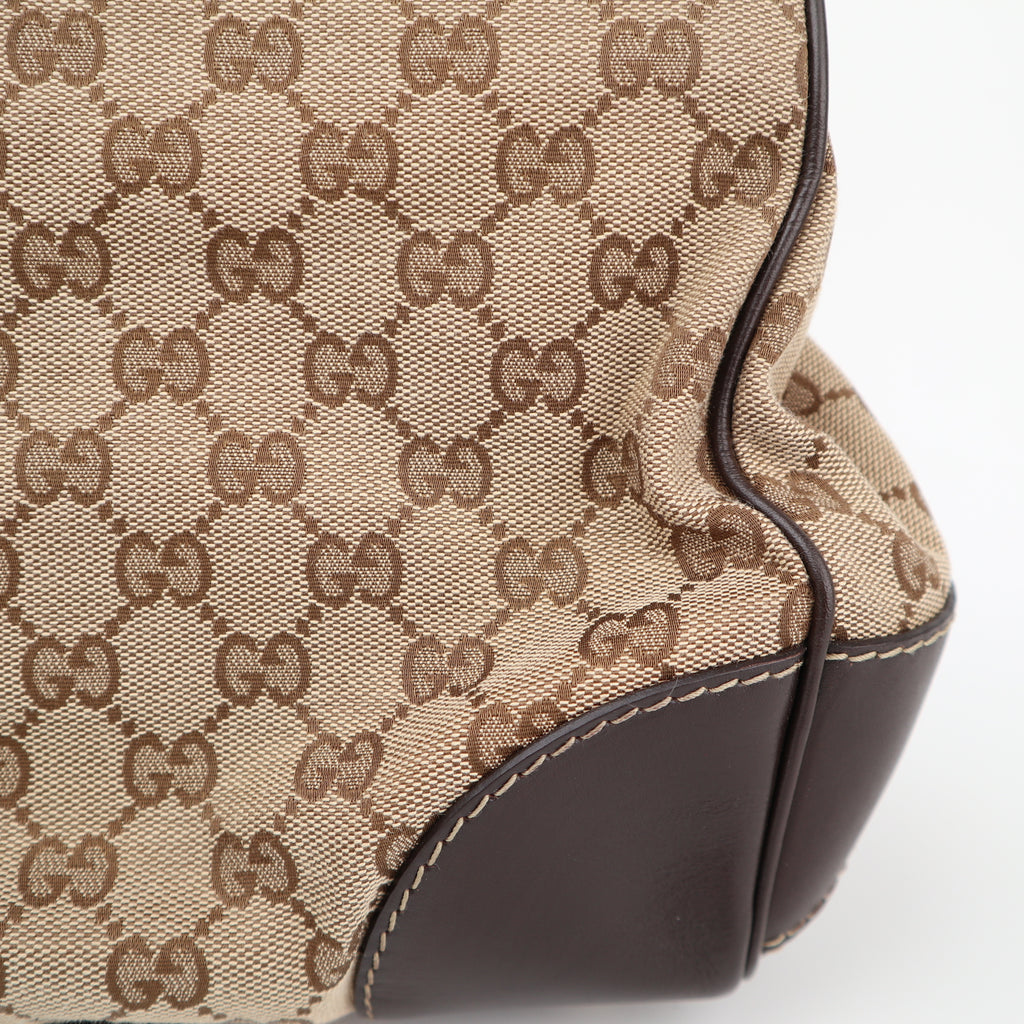 C2858 Gucci Shoulder Bag GG Canvas Mayfair Web Stripe Bow Tote | Pre-Owned Excellent Brown Canvas GG Monogram, Web Stripe