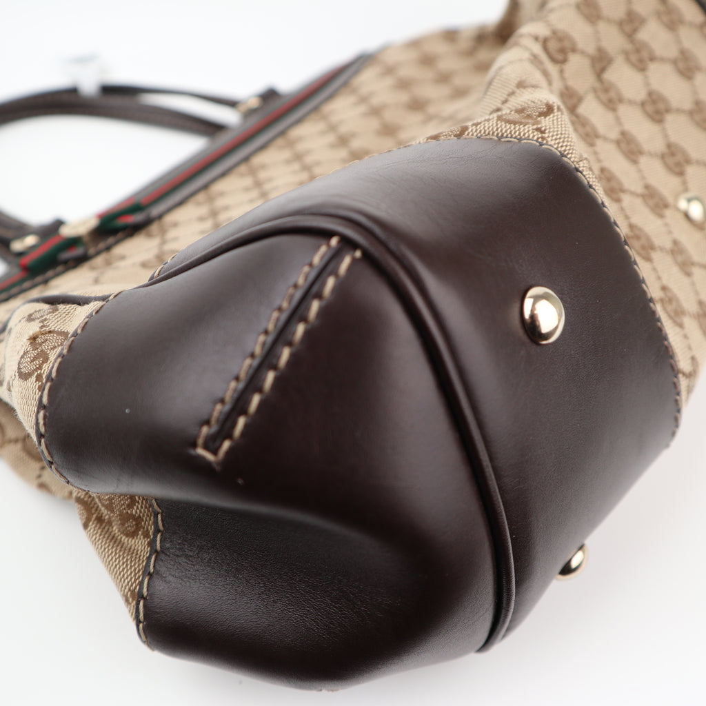 C2858 Gucci Shoulder Bag GG Canvas Mayfair Web Stripe Bow Tote | Pre-Owned Excellent Brown Canvas GG Monogram, Web Stripe
