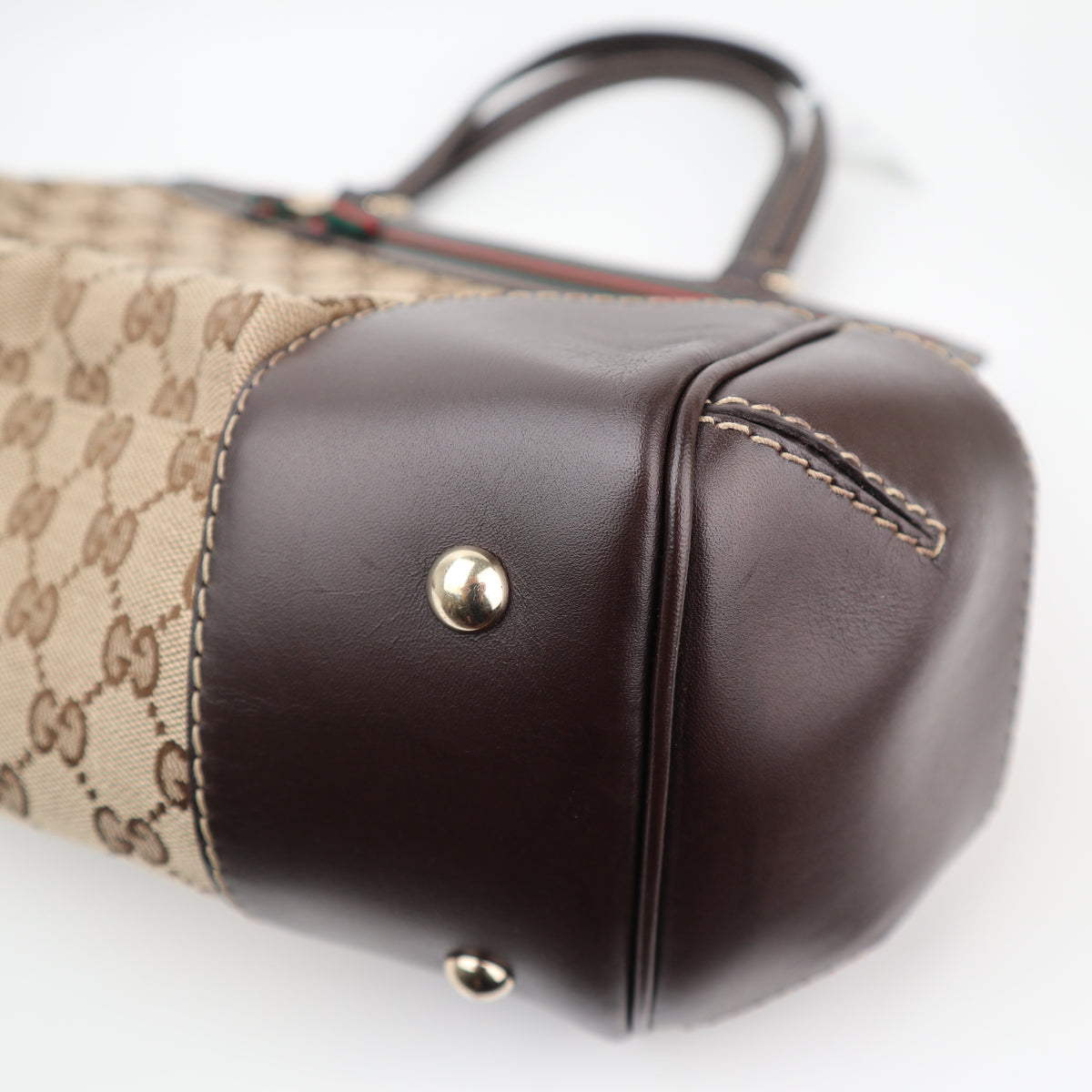 C2858 Gucci Shoulder Bag GG Canvas Mayfair Web Stripe Bow Tote | Pre-Owned Excellent Brown Canvas GG Monogram, Web Stripe