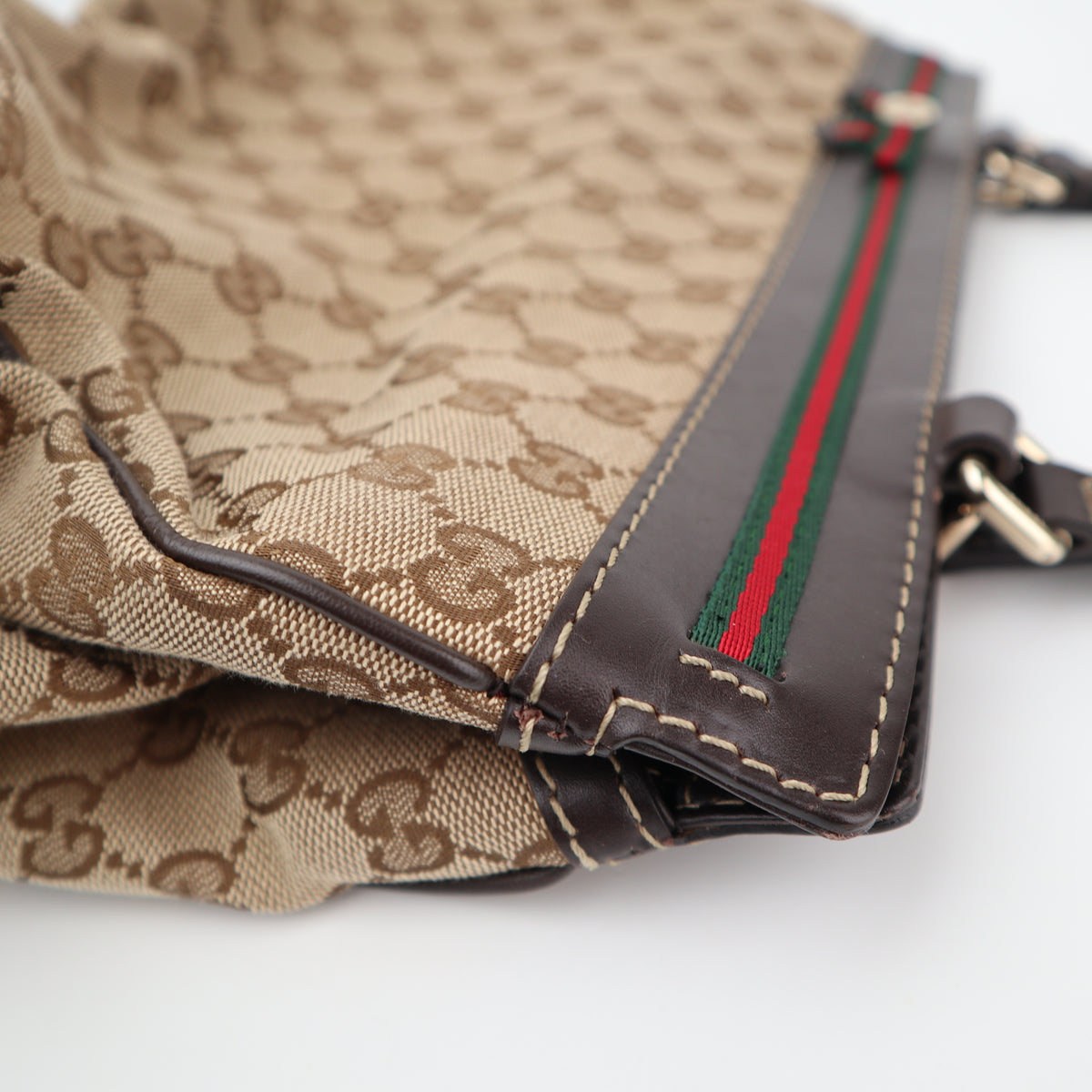 C2858 Gucci Shoulder Bag GG Canvas Mayfair Web Stripe Bow Tote | Pre-Owned Excellent Brown Canvas GG Monogram, Web Stripe