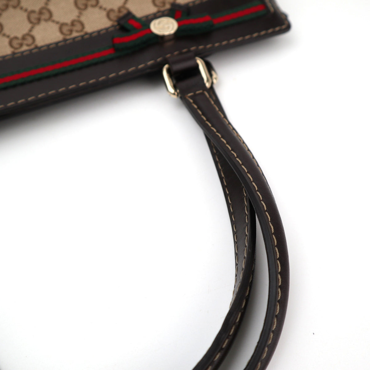 C2858 Gucci Shoulder Bag GG Canvas Mayfair Web Stripe Bow Tote | Pre-Owned Excellent Brown Canvas GG Monogram, Web Stripe