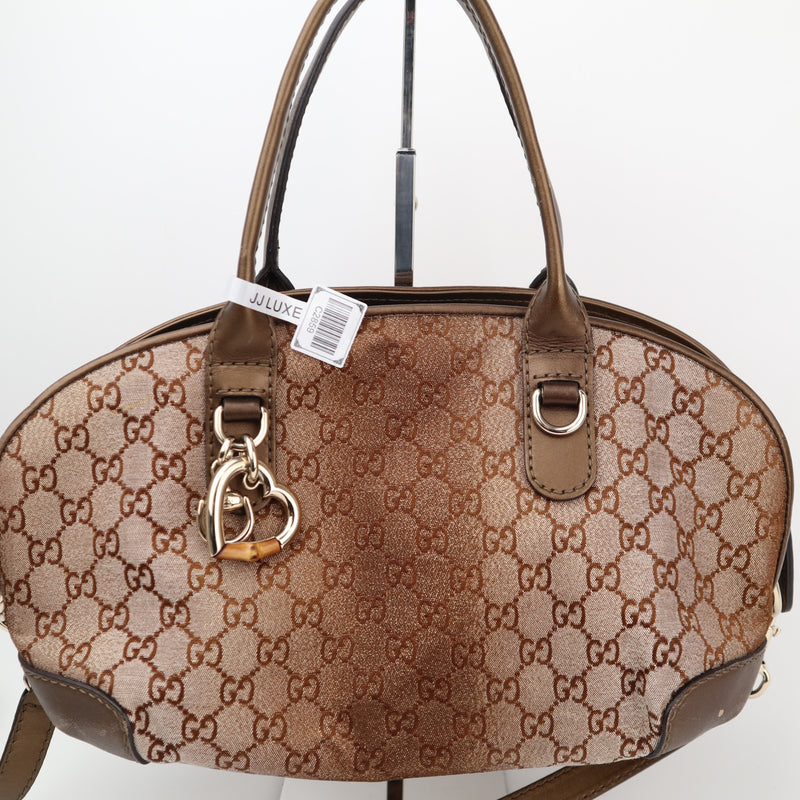 C2859 Gucci Shoulder Satchel Bag GG Lurex Heart Bit Satchel / Boston Bag | Pre-Owned Very Good Lurex Heart