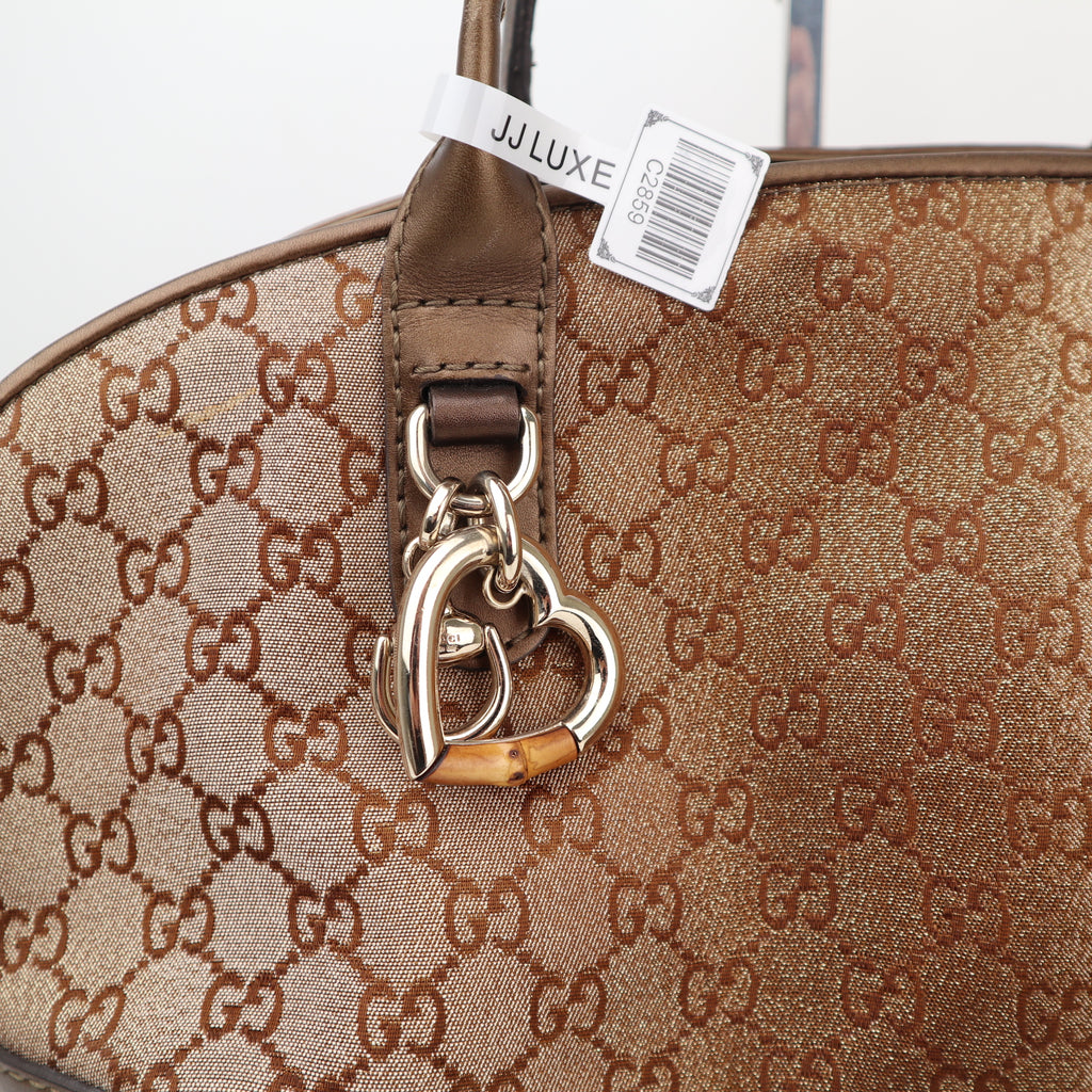 C2859 Gucci Shoulder Satchel Bag GG Lurex Heart Bit Satchel / Boston Bag | Pre-Owned Very Good Lurex Heart