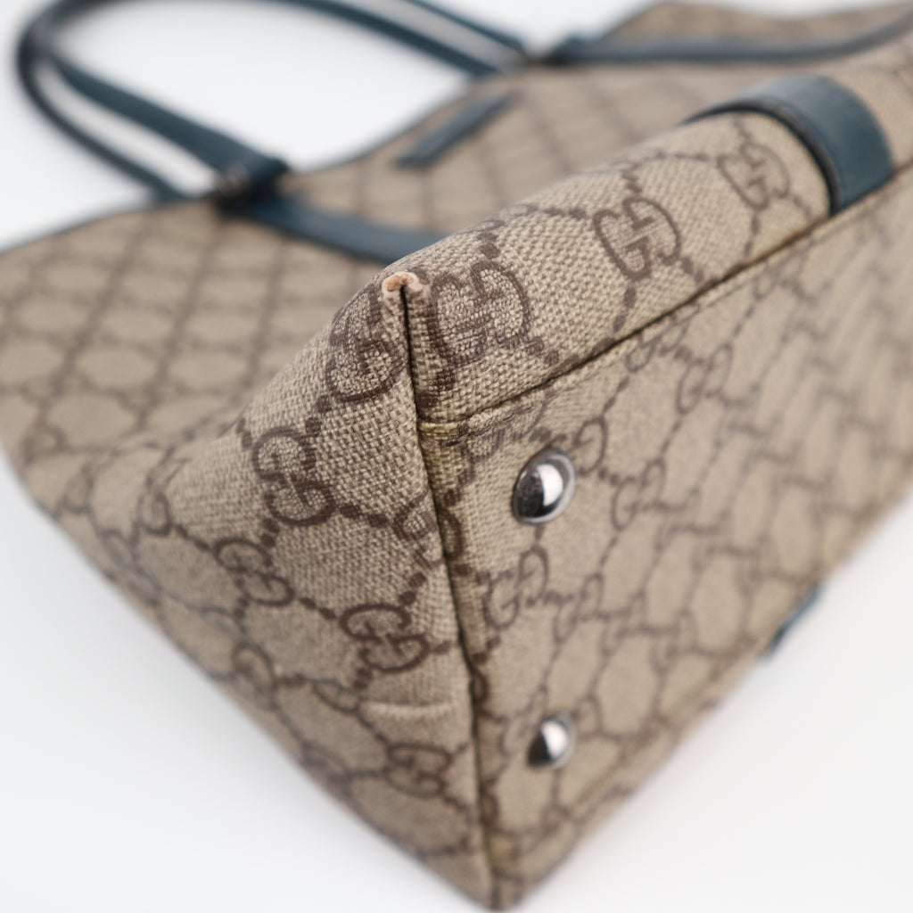 C1960 Gucci Tote Bag GG Supreme Joy Tote | Pre-Owned Excellent Green Canvas and Leather GG Supreme