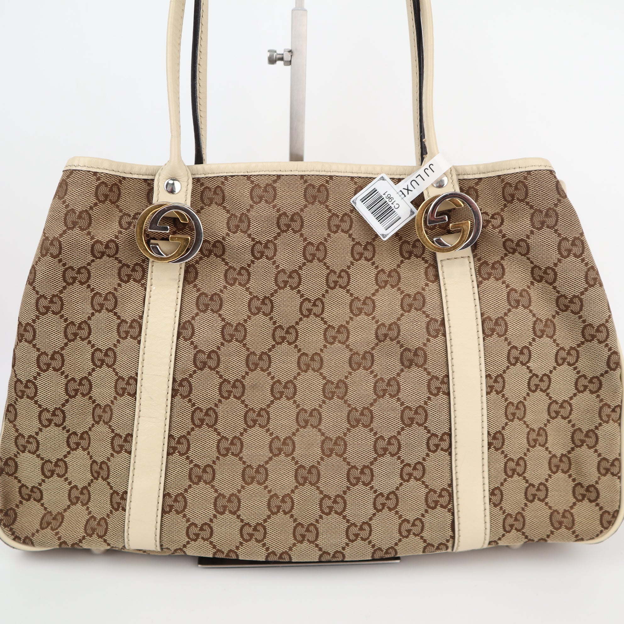 C1961 Gucci Tote Bag Monogram Twins Tote | Pre-Owned Very Good White Canvas Monogram