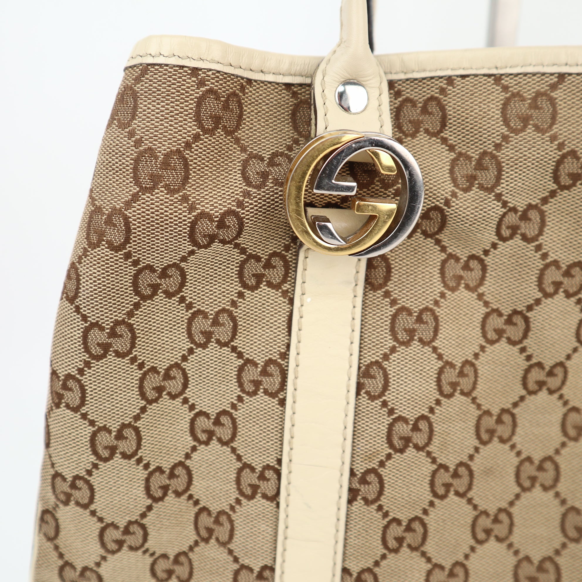 C1961 Gucci Tote Bag Monogram Twins Tote | Pre-Owned Very Good White Canvas Monogram