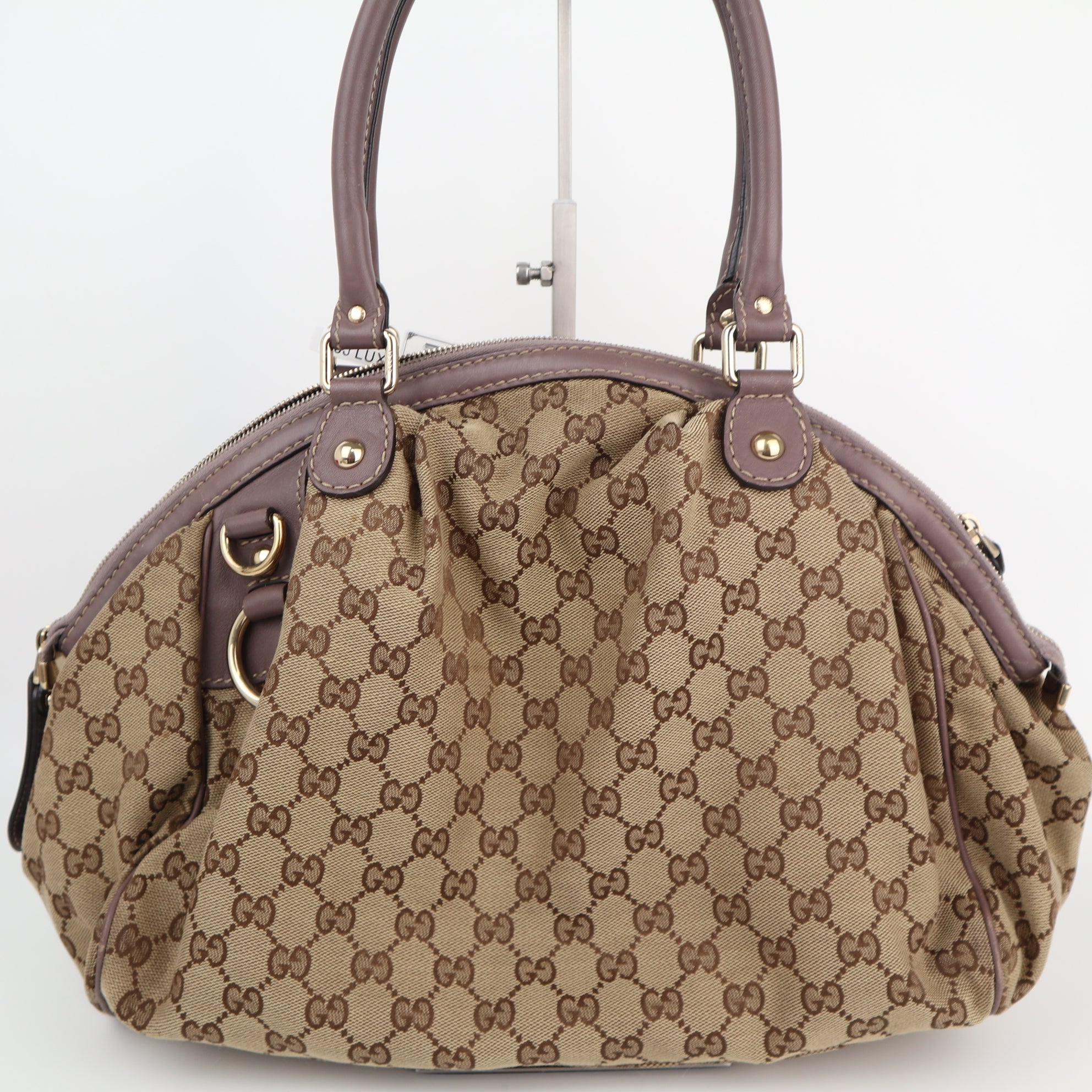 C1962 Gucci Tote Bag GG Medium Sukey Boston | Pre-Owned Excellent Beige/Lavender Canvas GG Monogram