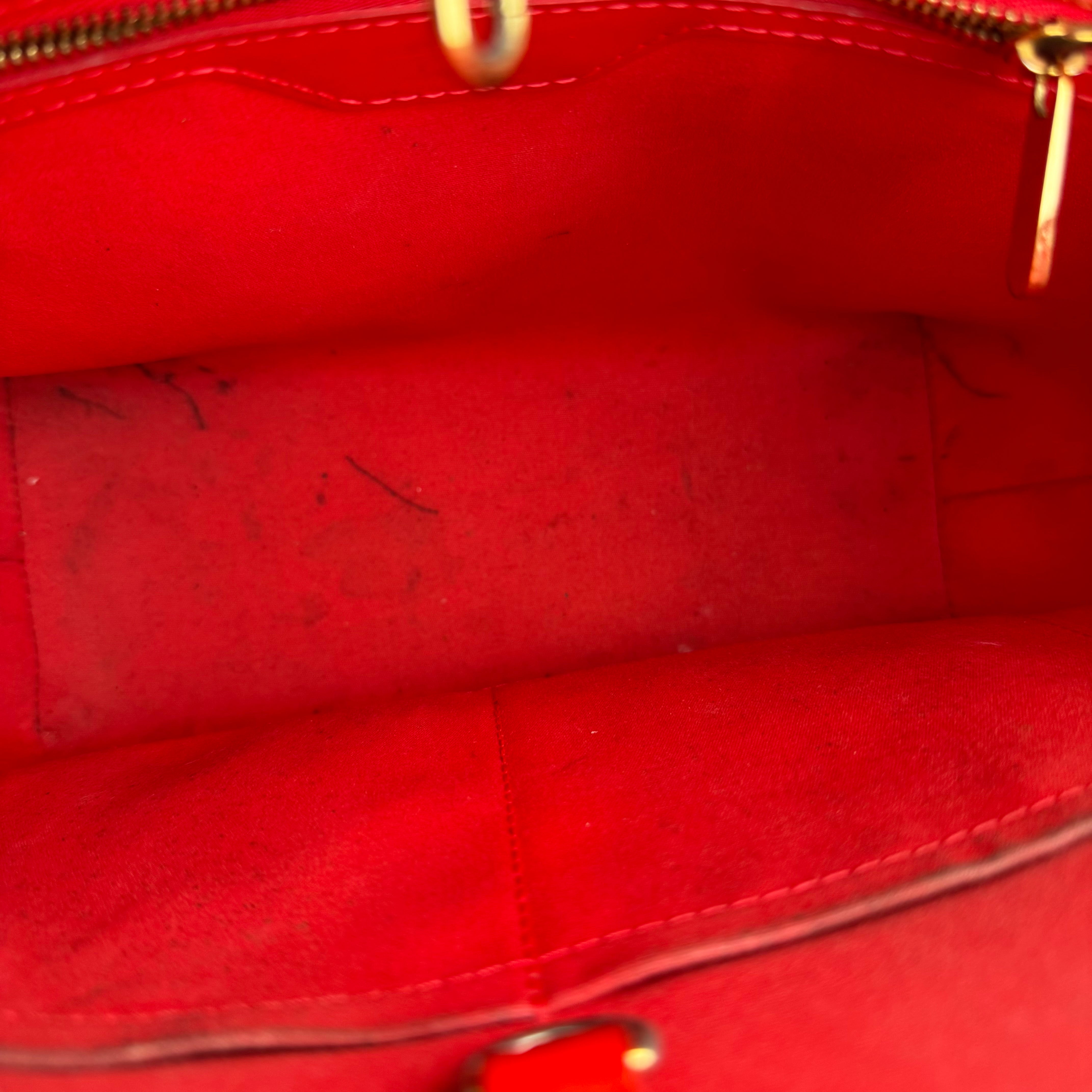 J2129 Louis Vuitton Red Monogram Vernis Avalon Handbag- Pre Owned