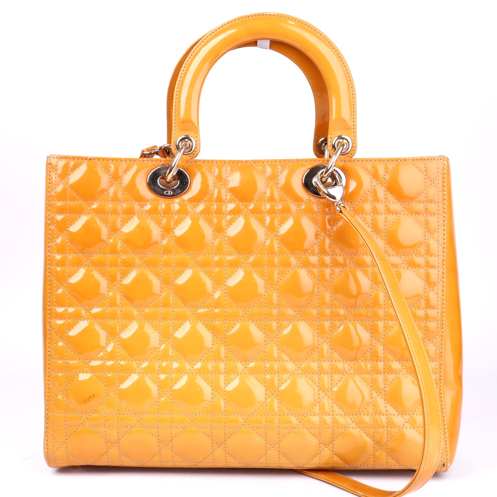 J3478 Christian Dior Beige Patent Leather Cannage Lady Dior Bag- Pre Owned