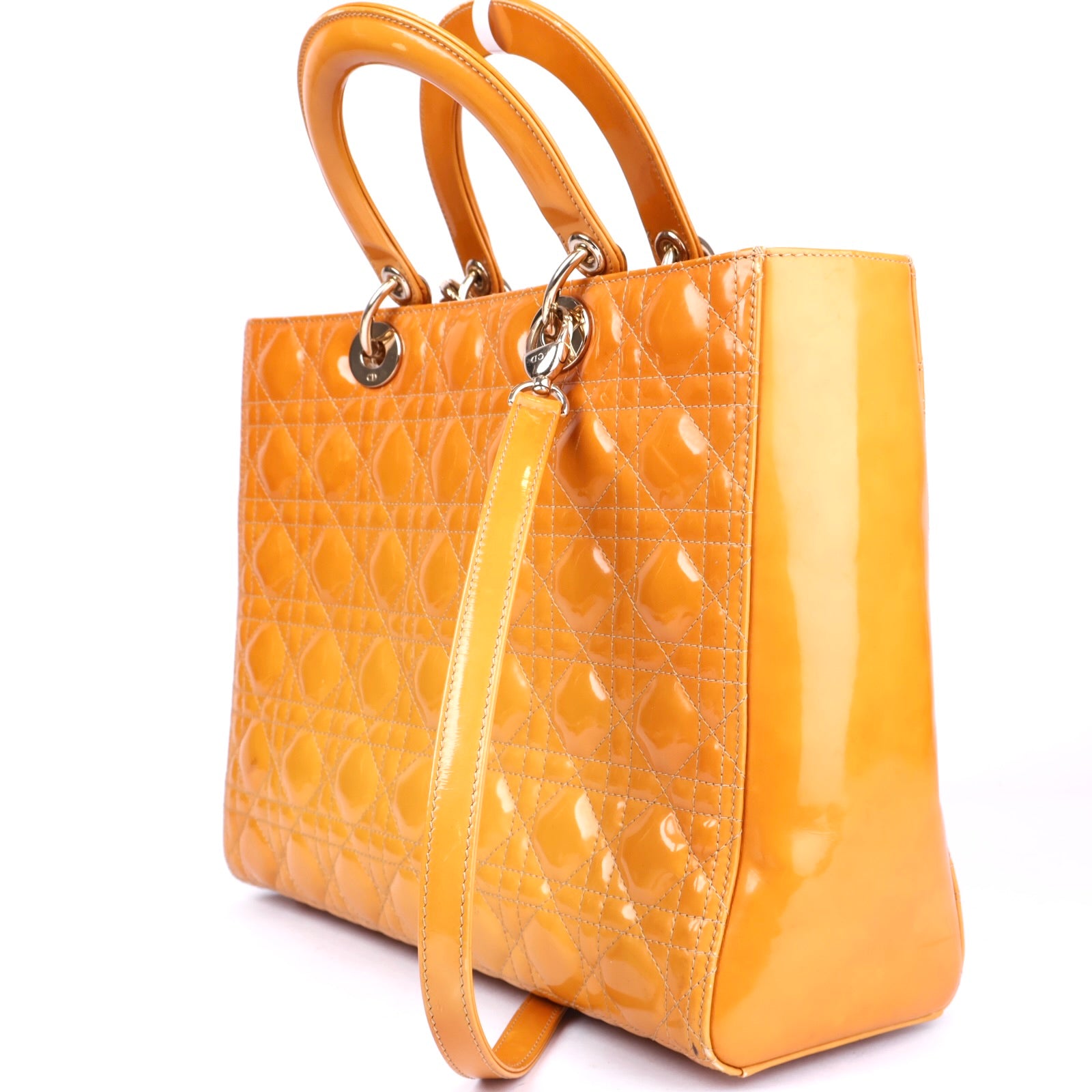 J3478 Christian Dior Beige Patent Leather Cannage Lady Dior Bag- Pre Owned