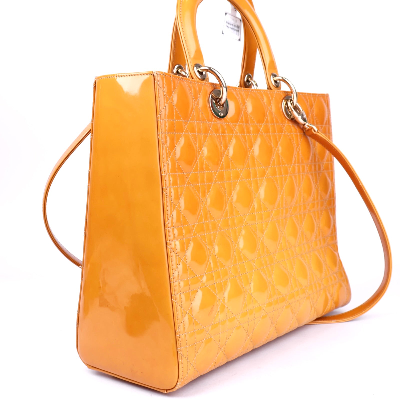 J3478 Christian Dior Beige Patent Leather Cannage Lady Dior Bag- Pre Owned