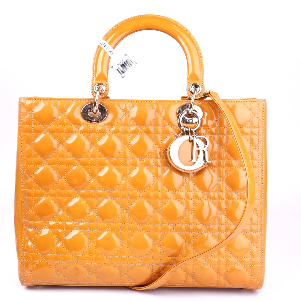J3478 Christian Dior Beige Patent Leather Cannage Lady Dior Bag- Pre Owned