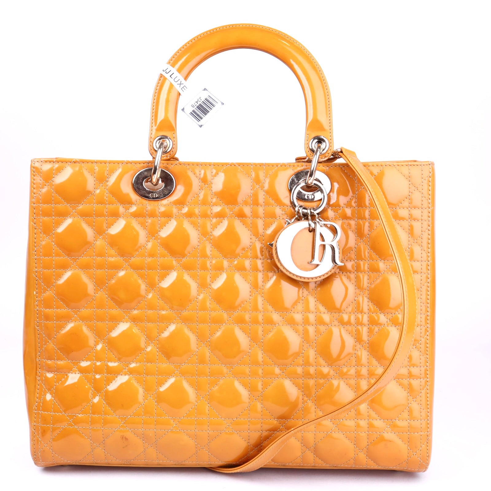 J3478 Christian Dior Beige Patent Leather Cannage Lady Dior Bag- Pre Owned