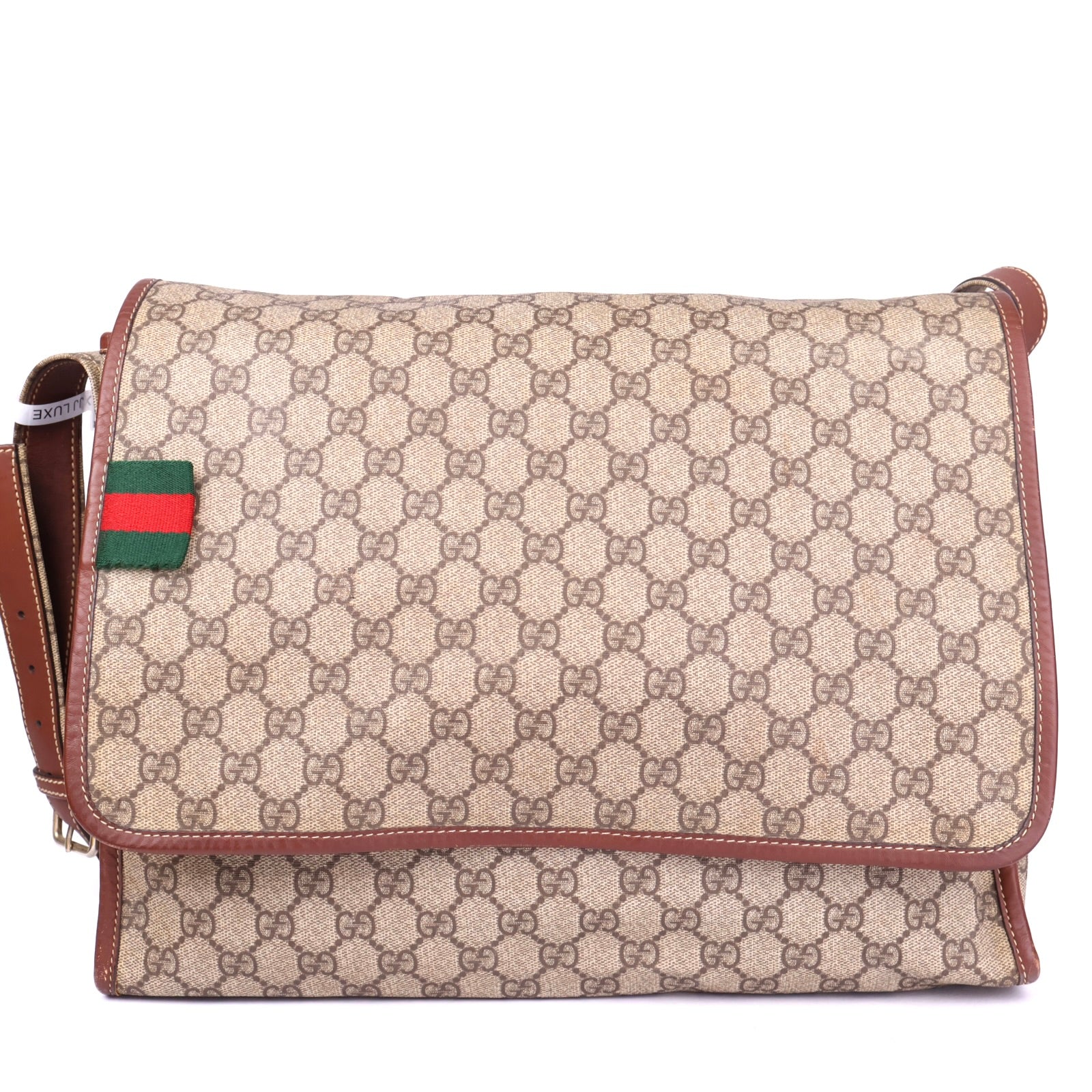 J3724 Gucci Brown GG Monogram Canvas Messenger Bag- Pre Owned