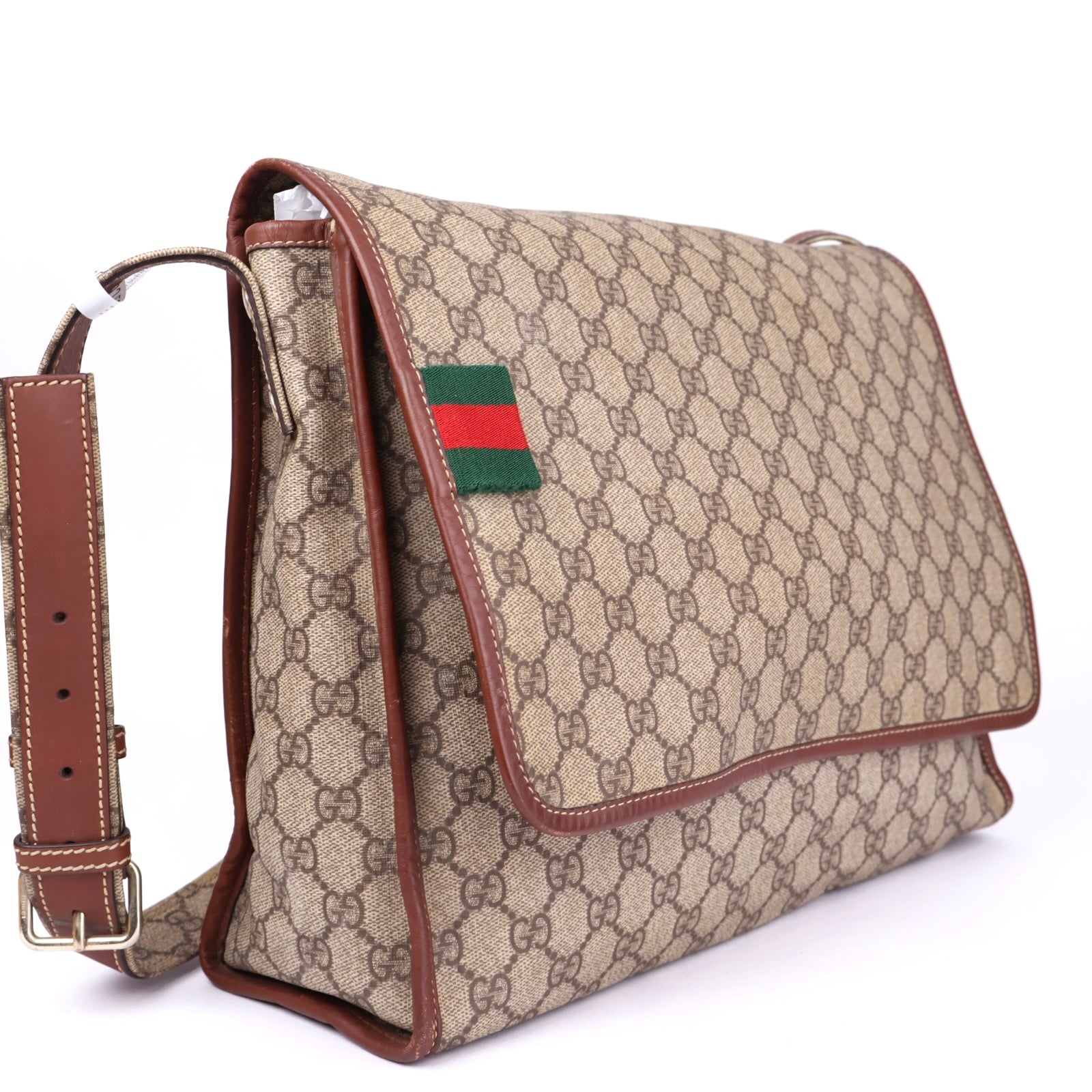 J3724 Gucci Brown GG Monogram Canvas Messenger Bag- Pre Owned