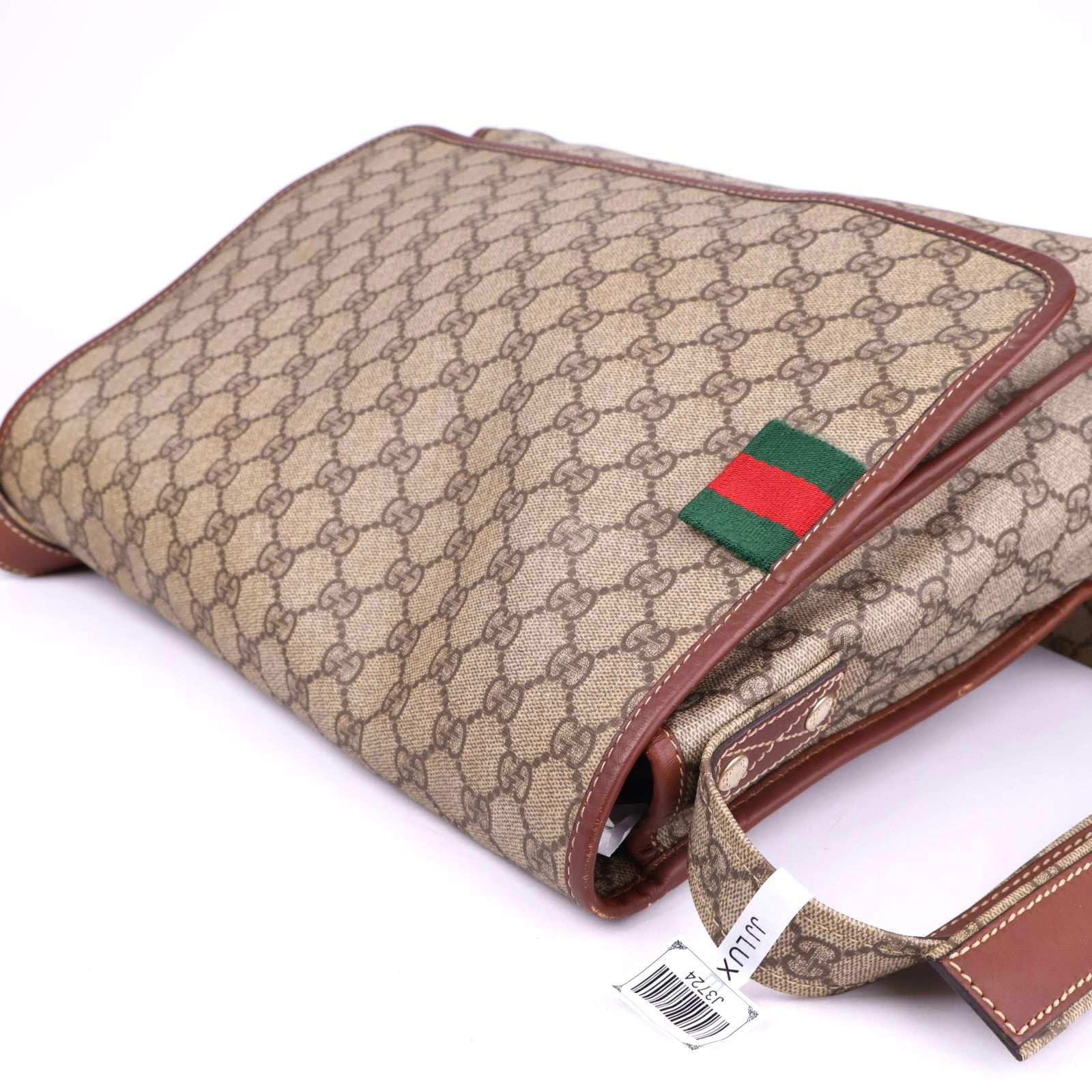 J3724 Gucci Brown GG Monogram Canvas Messenger Bag- Pre Owned