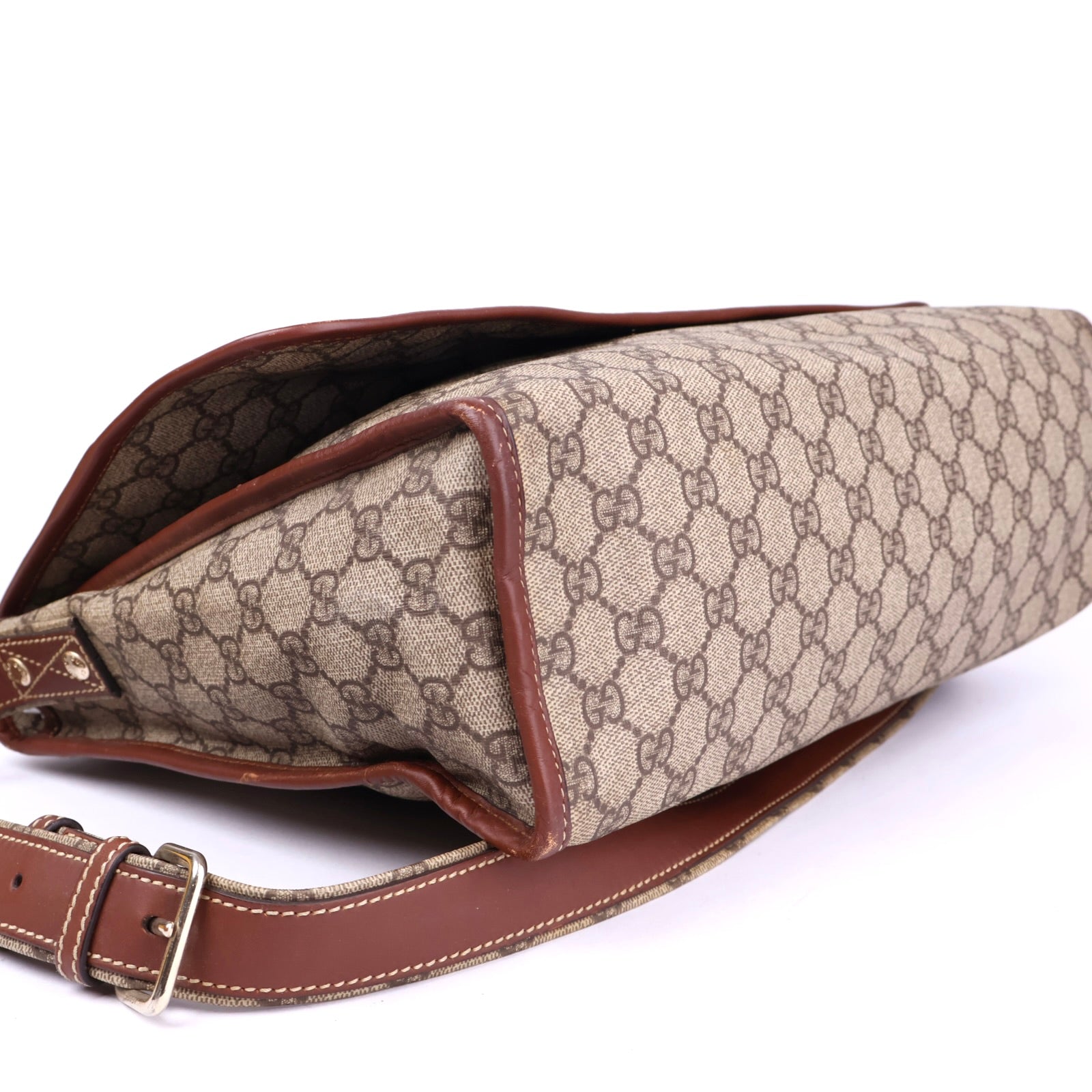 J3724 Gucci Brown GG Monogram Canvas Messenger Bag- Pre Owned