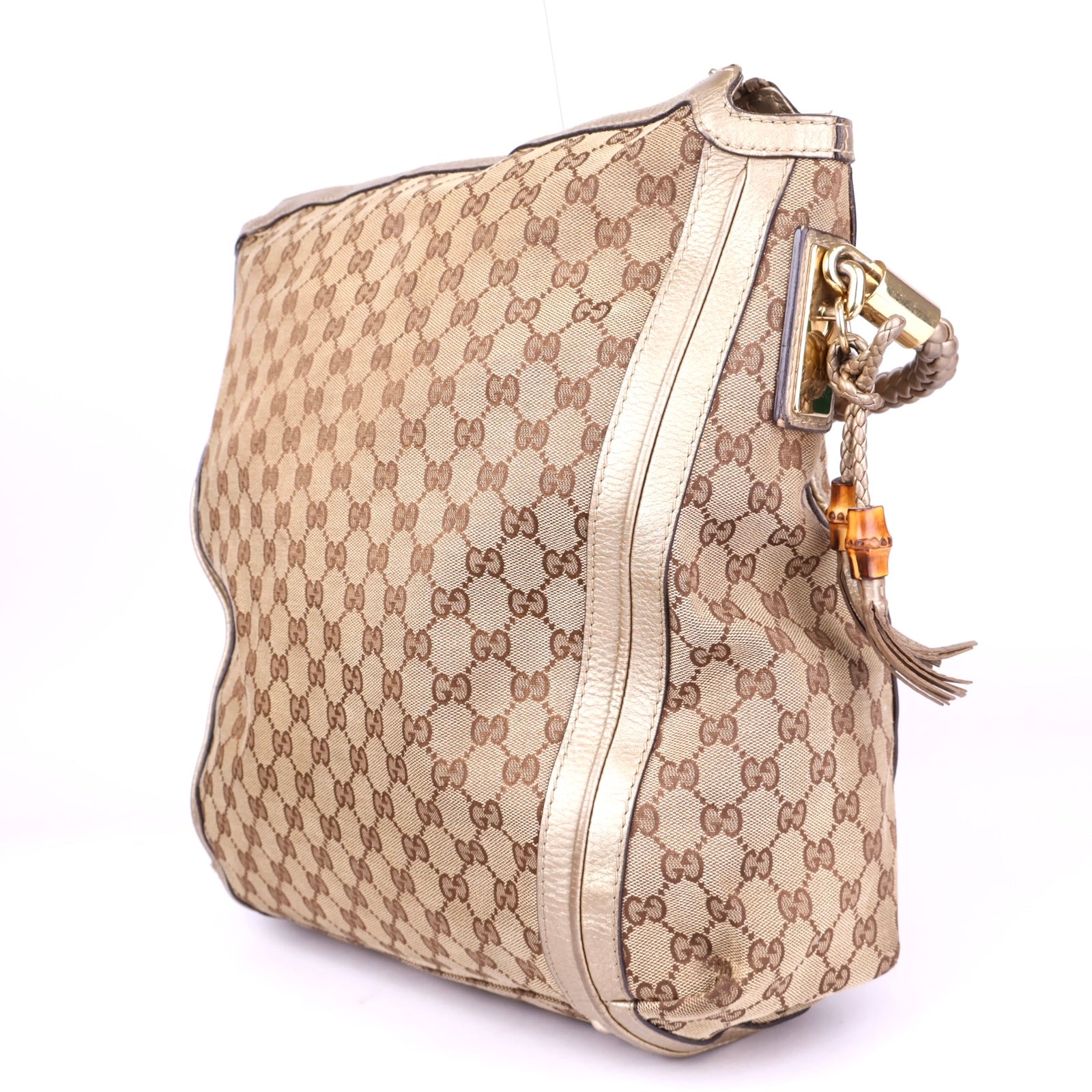 J3429 Gucci Beige/Gold GG Canvas Large Bella Hobo Bag- Pre Owned
