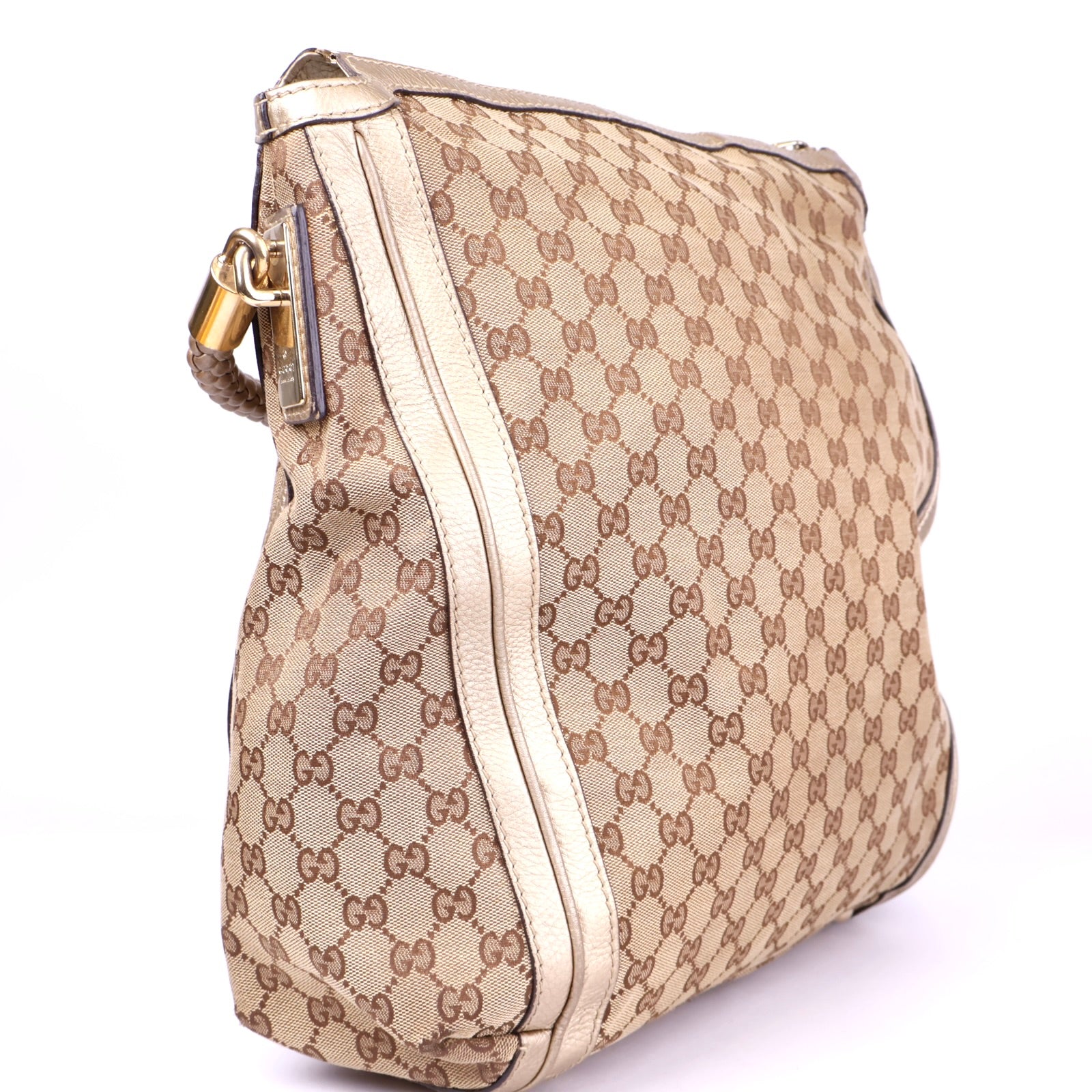 J3429 Gucci Beige/Gold GG Canvas Large Bella Hobo Bag- Pre Owned