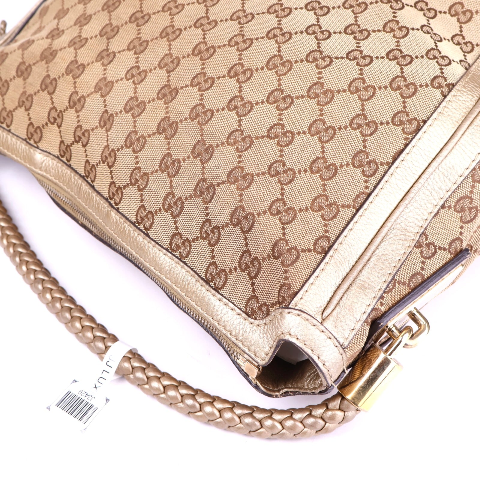 J3429 Gucci Beige/Gold GG Canvas Large Bella Hobo Bag- Pre Owned