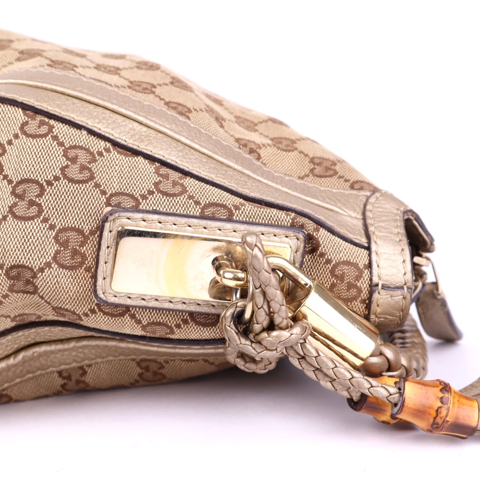 J3429 Gucci Beige/Gold GG Canvas Large Bella Hobo Bag- Pre Owned