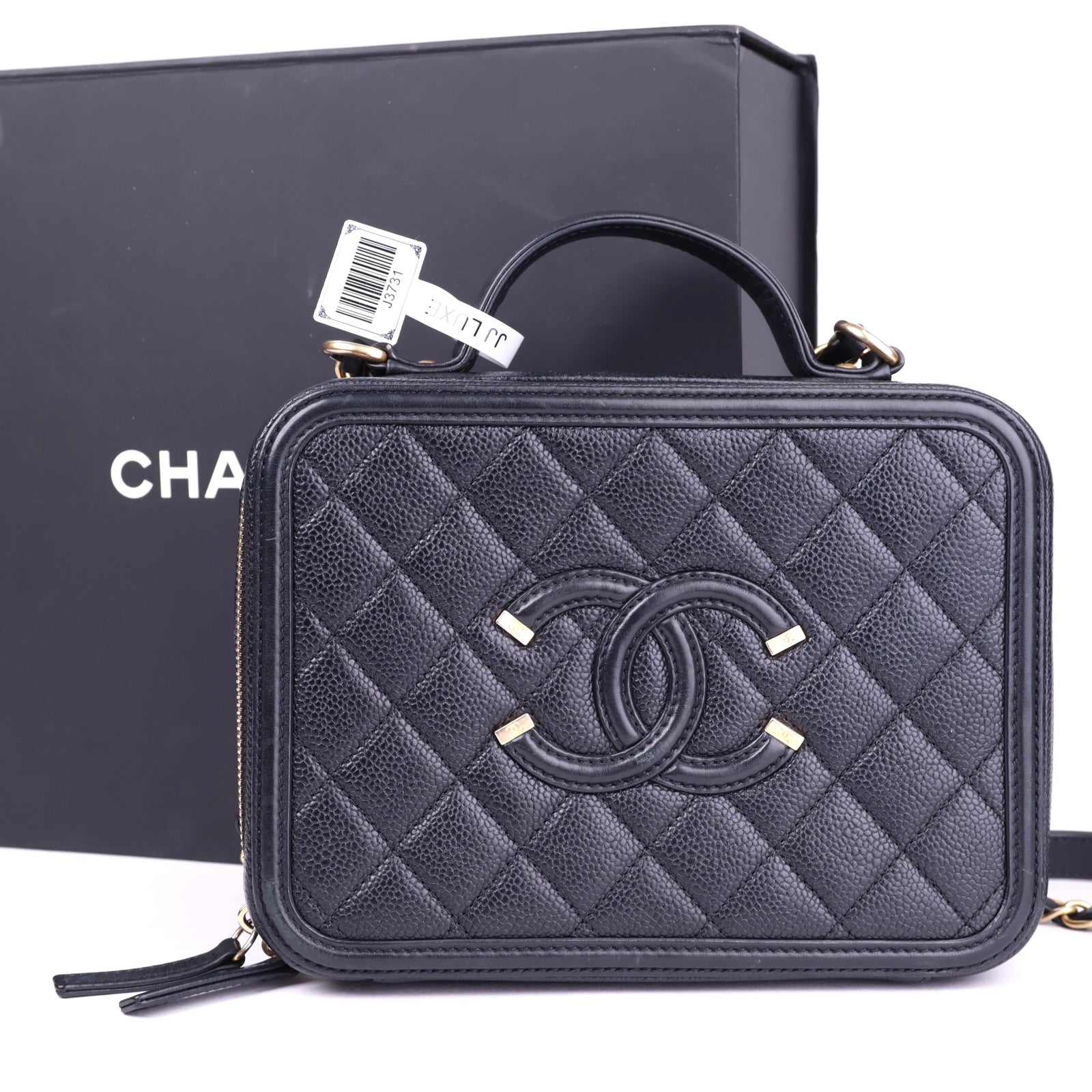 J3731 Chanel Black Caviar Filigree CC Vanity Case Bag- Pre Owned