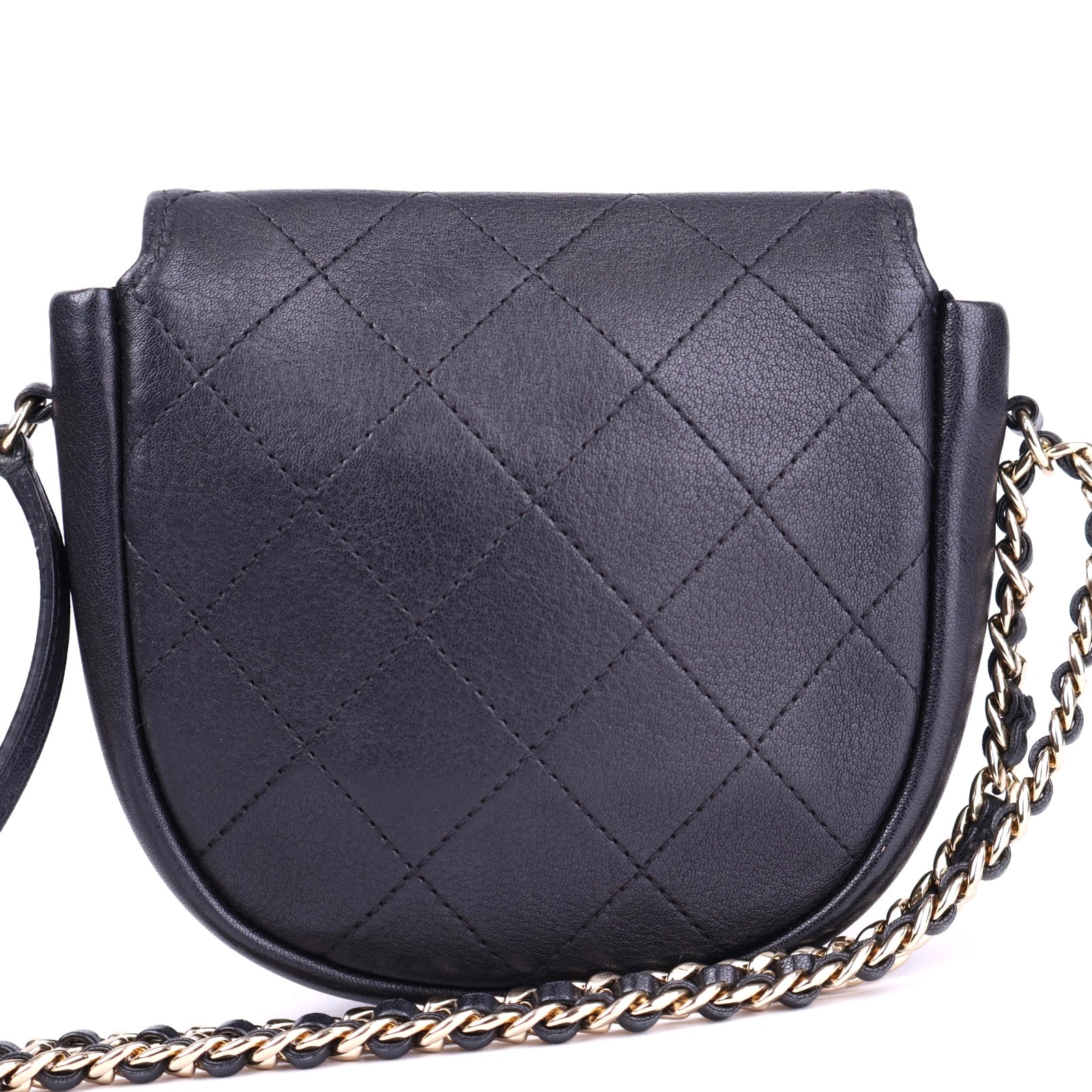 J3730 Chanel Black Diamond Stitch Leather Small Messenger Flap Bag- Pre Owned