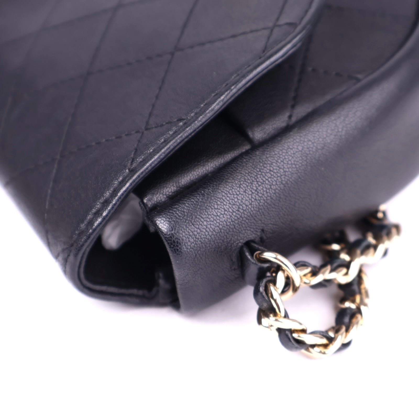 J3730 Chanel Black Diamond Stitch Leather Small Messenger Flap Bag- Pre Owned