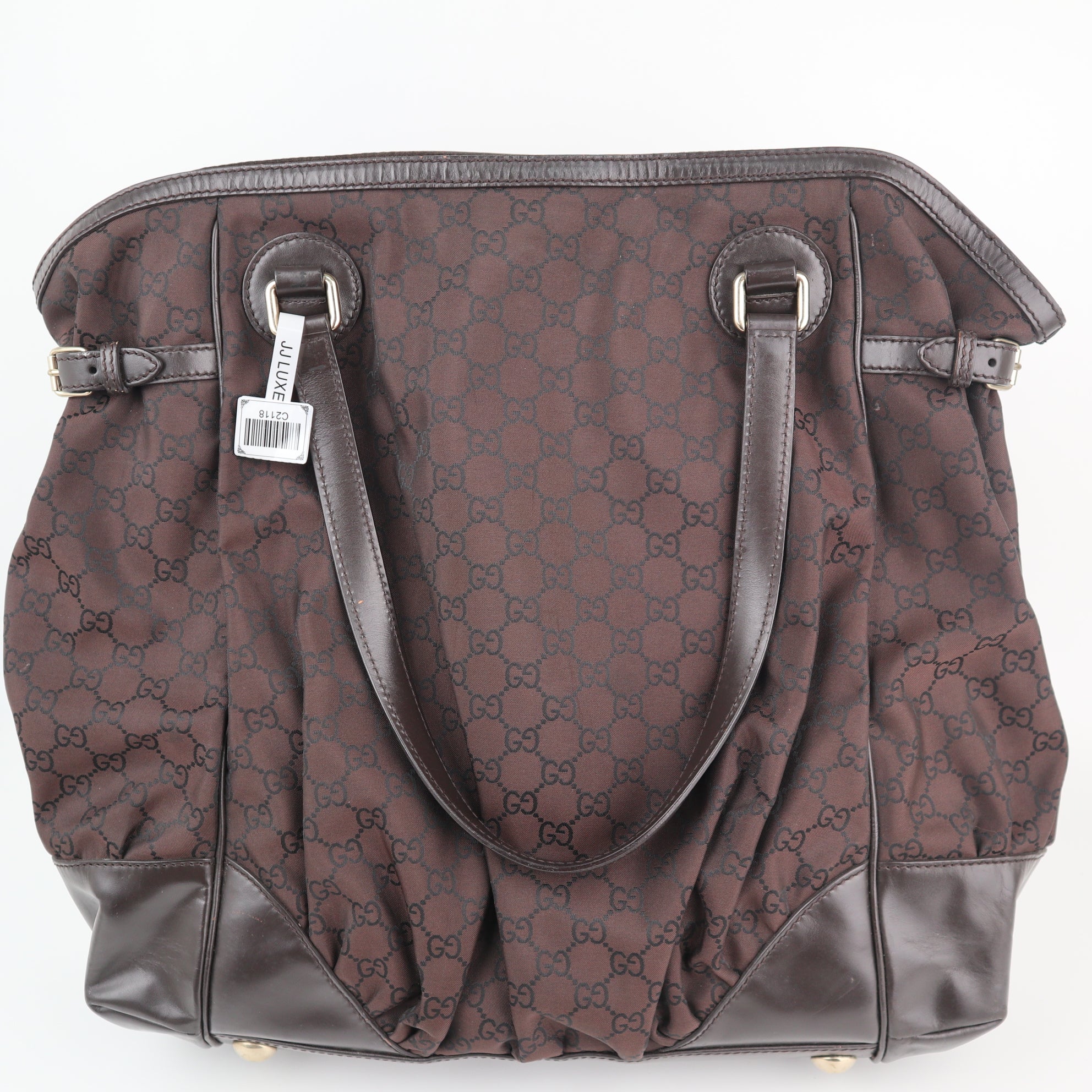 C2118 Gucci Shoulder Bag Full Moon Tote | Pre-Owned Excellent Dark Brown GG nylon