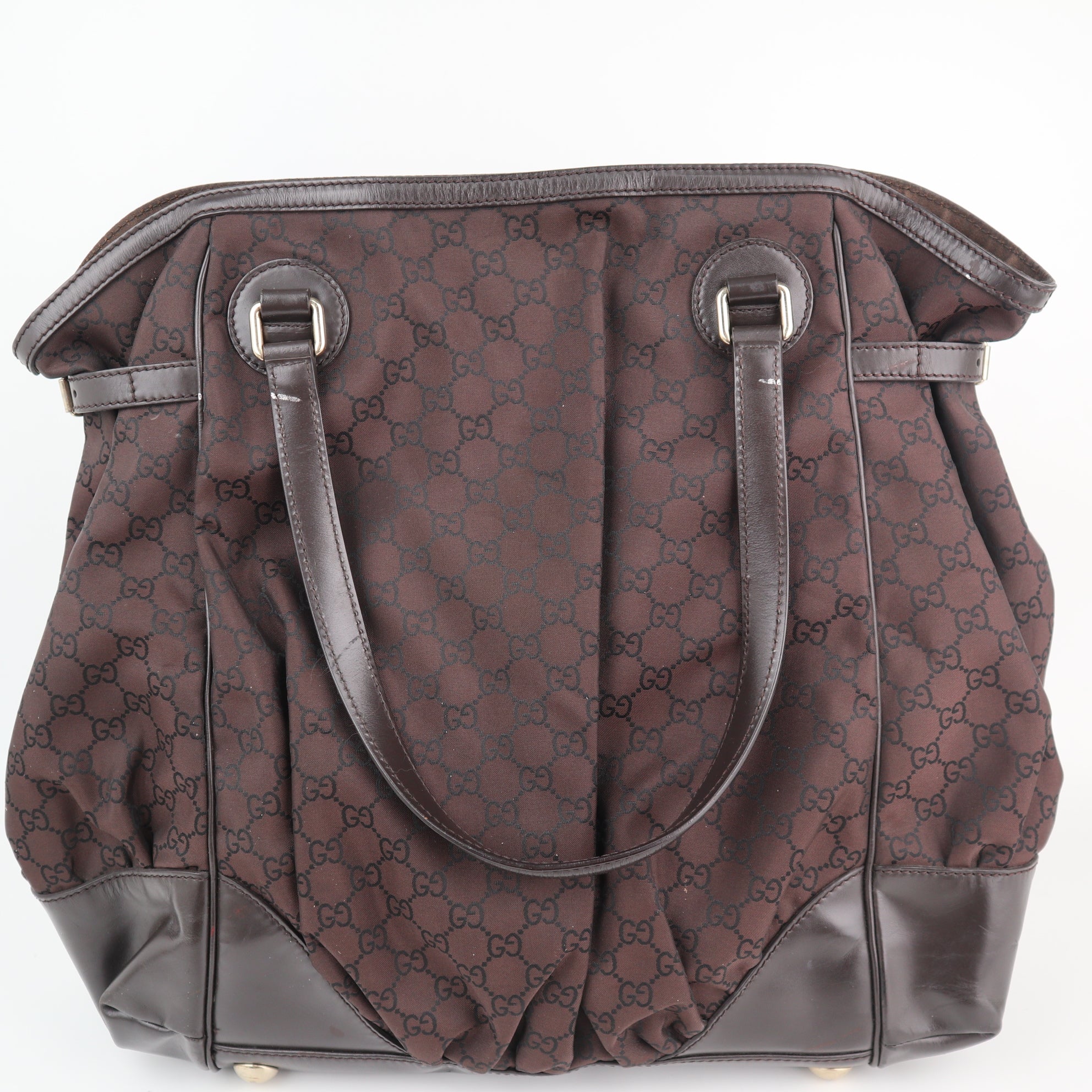 C2118 Gucci Shoulder Bag Full Moon Tote | Pre-Owned Excellent Dark Brown GG nylon