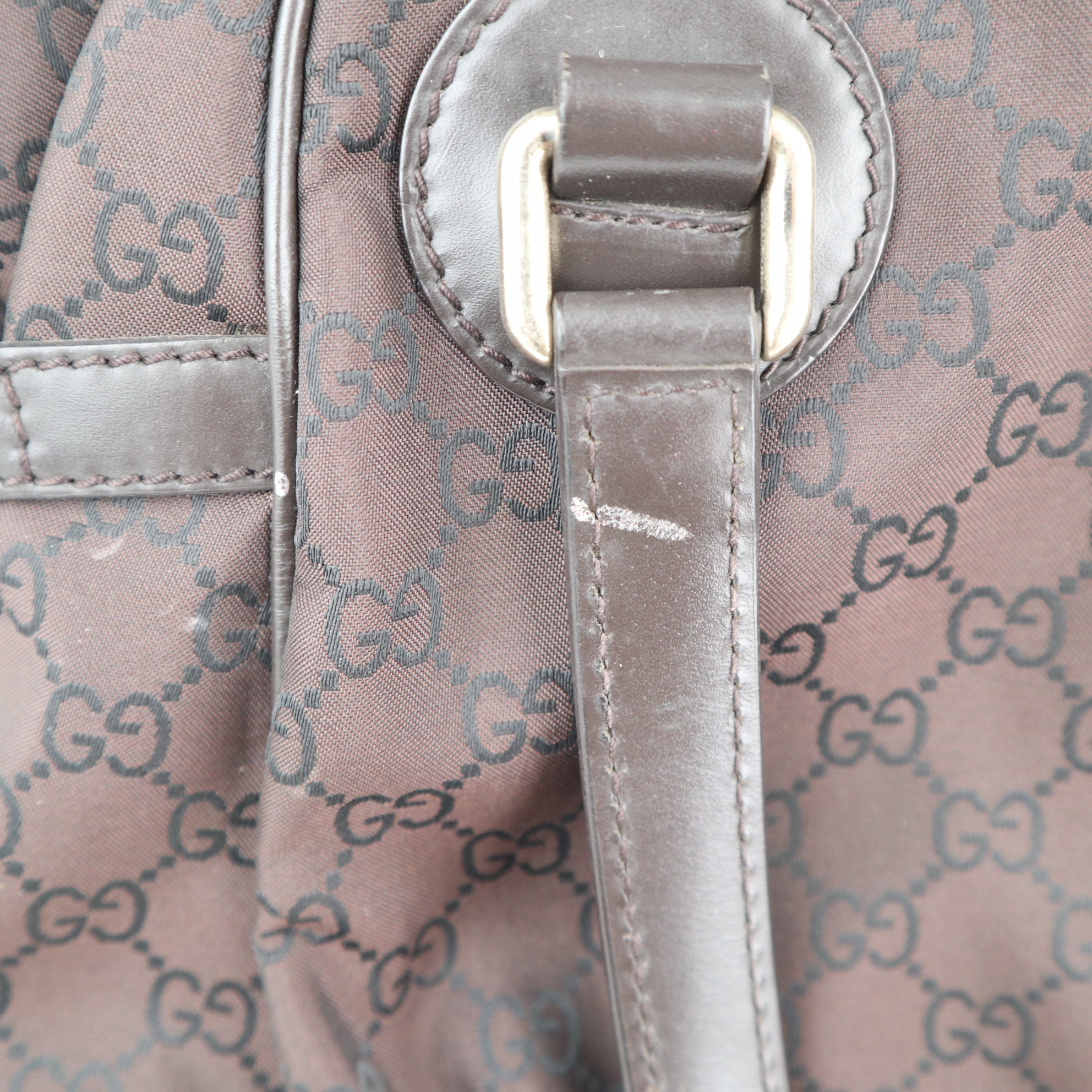 C2118 Gucci Shoulder Bag Full Moon Tote | Pre-Owned Excellent Dark Brown GG nylon