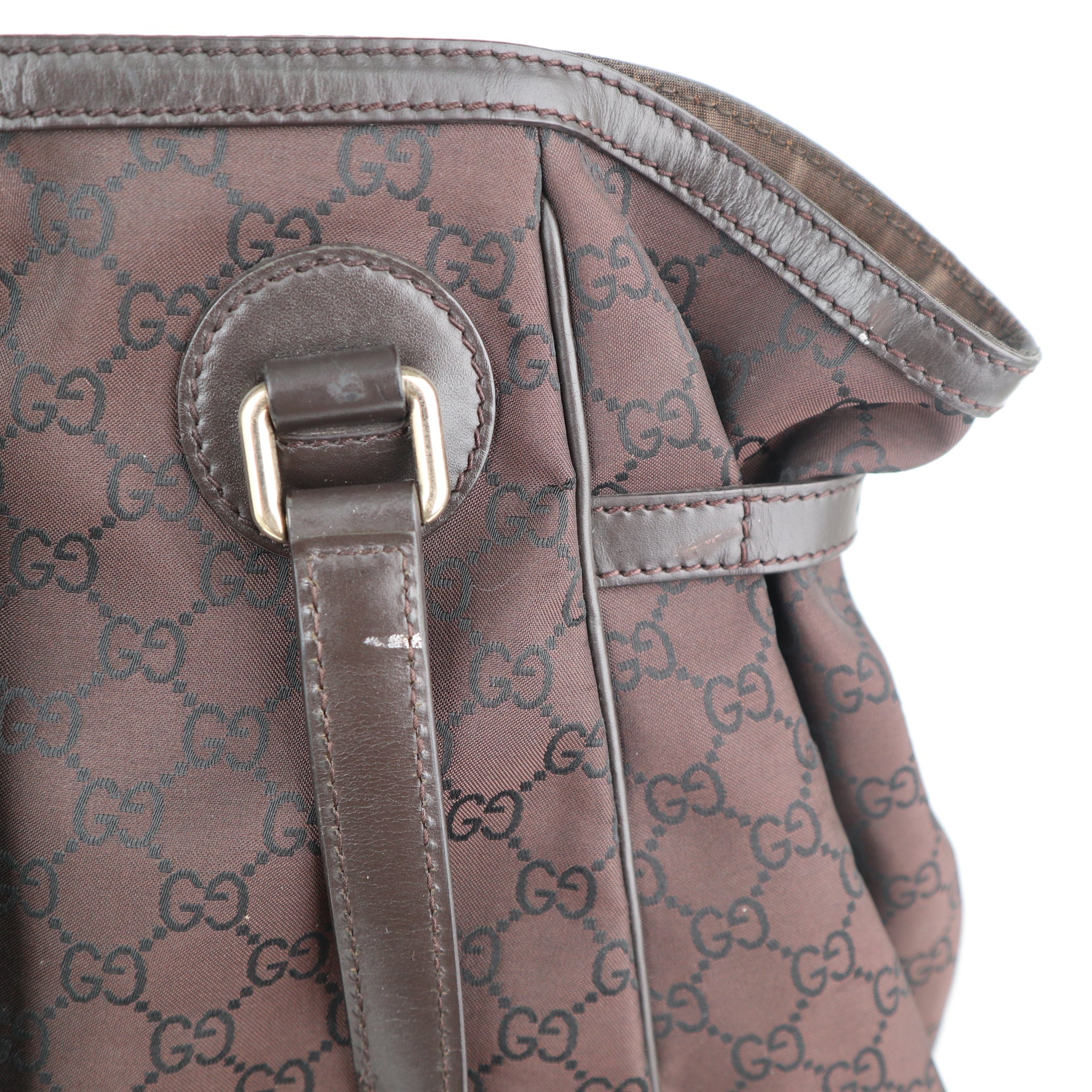 C2118 Gucci Shoulder Bag Full Moon Tote | Pre-Owned Excellent Dark Brown GG nylon
