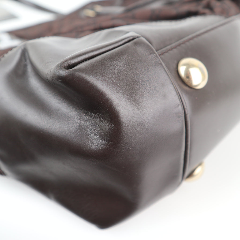 C2118 Gucci Shoulder Bag Full Moon Tote | Pre-Owned Excellent Dark Brown GG nylon