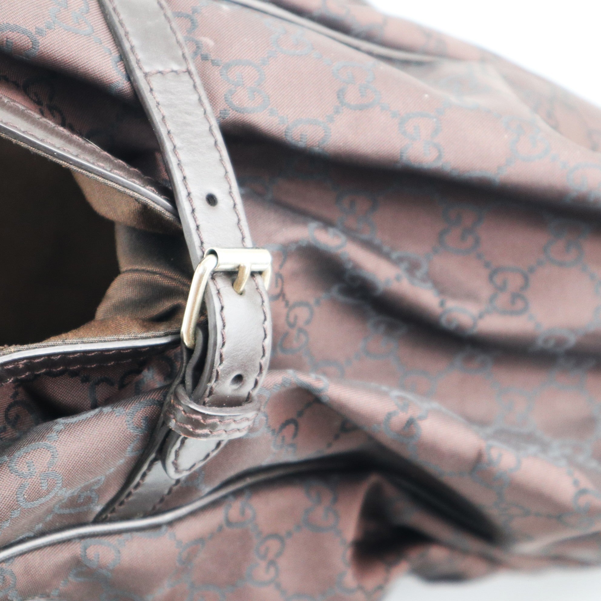 C2118 Gucci Shoulder Bag Full Moon Tote | Pre-Owned Excellent Dark Brown GG nylon