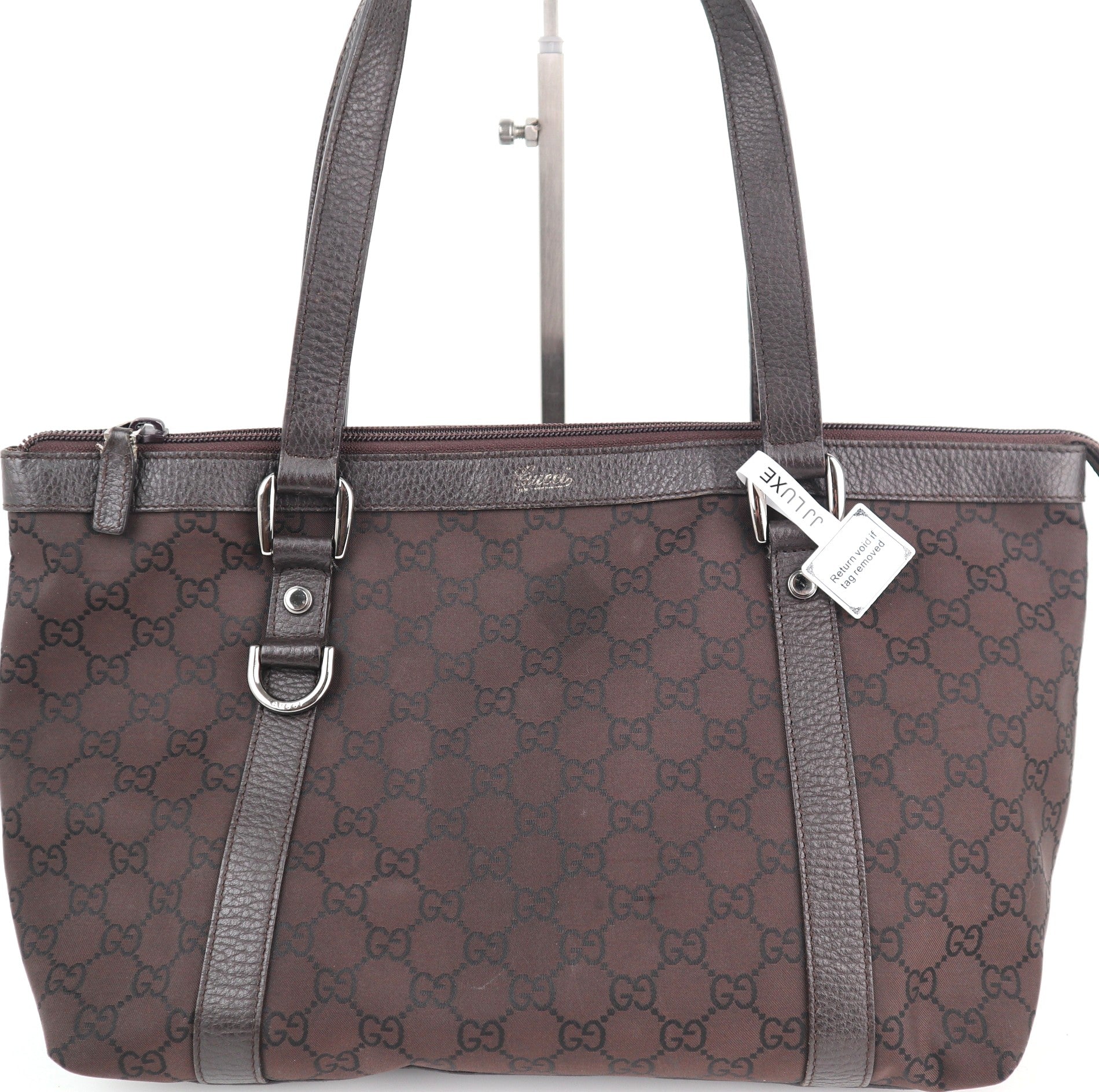 C2120 Gucci Tote Bag Abbey D-Ring | Pre-Owned Excellent Brown GG canvas