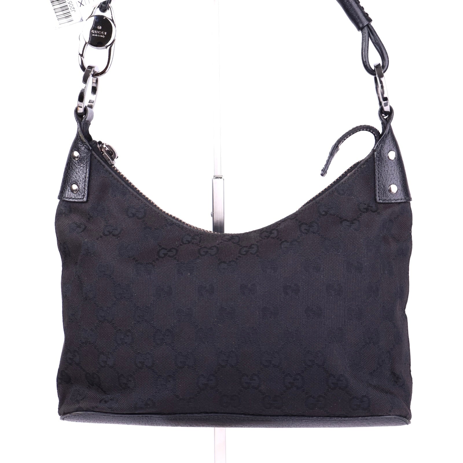 J2051 Gucci Black Monogram Canvas Hobo Bag- Pre Owned