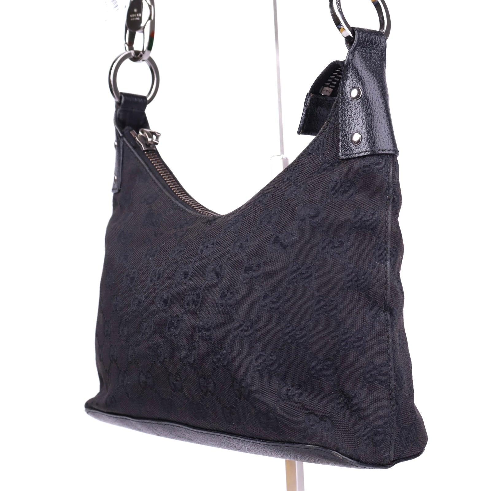 J2051 Gucci Black Monogram Canvas Hobo Bag- Pre Owned