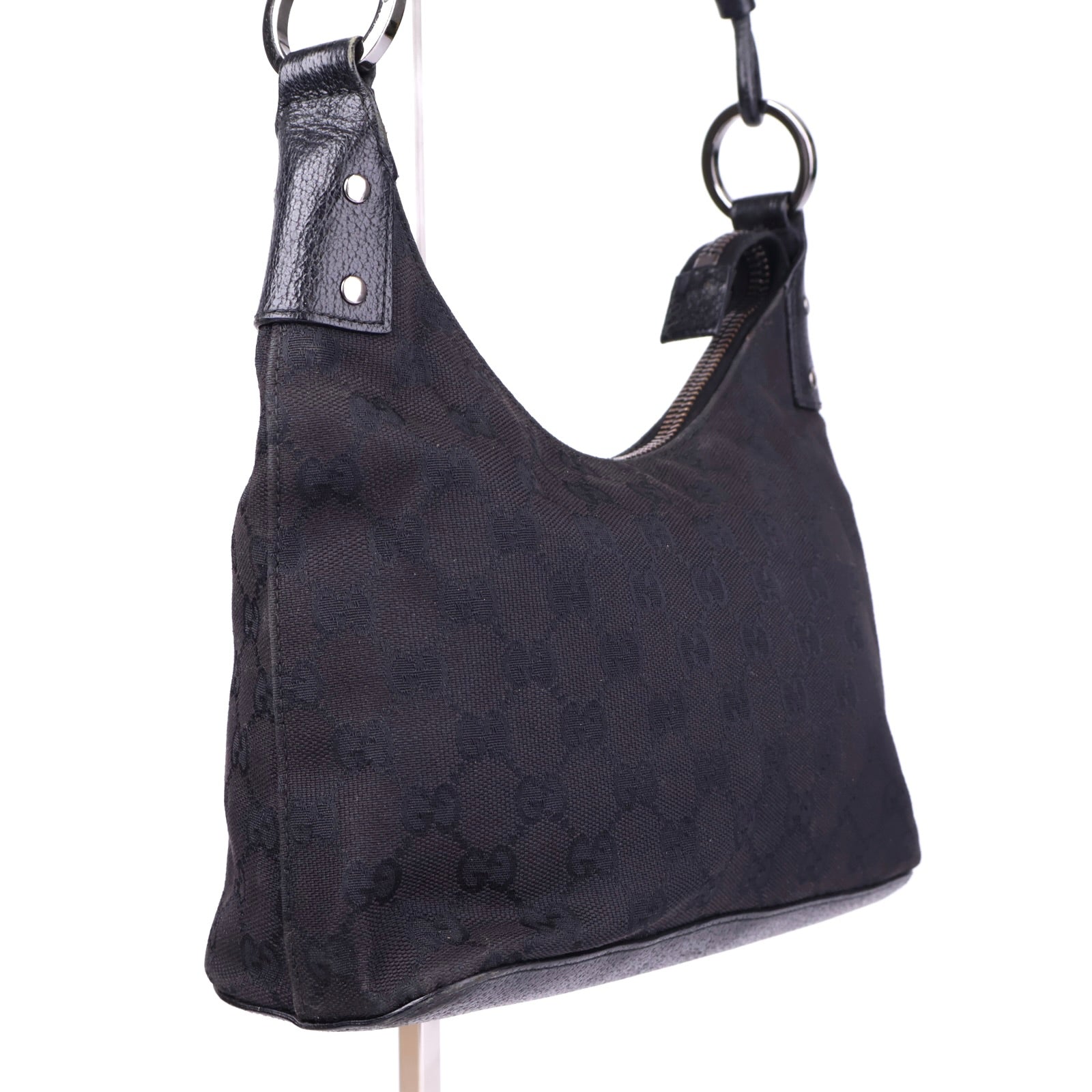 J2051 Gucci Black Monogram Canvas Hobo Bag- Pre Owned