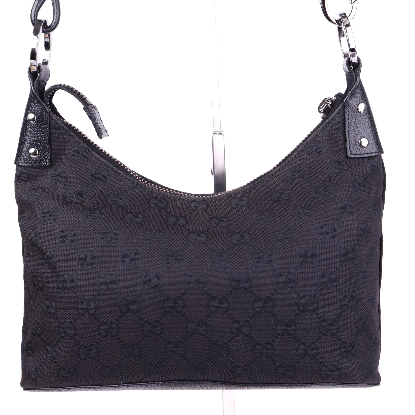 J2051 Gucci Black Monogram Canvas Hobo Bag- Pre Owned
