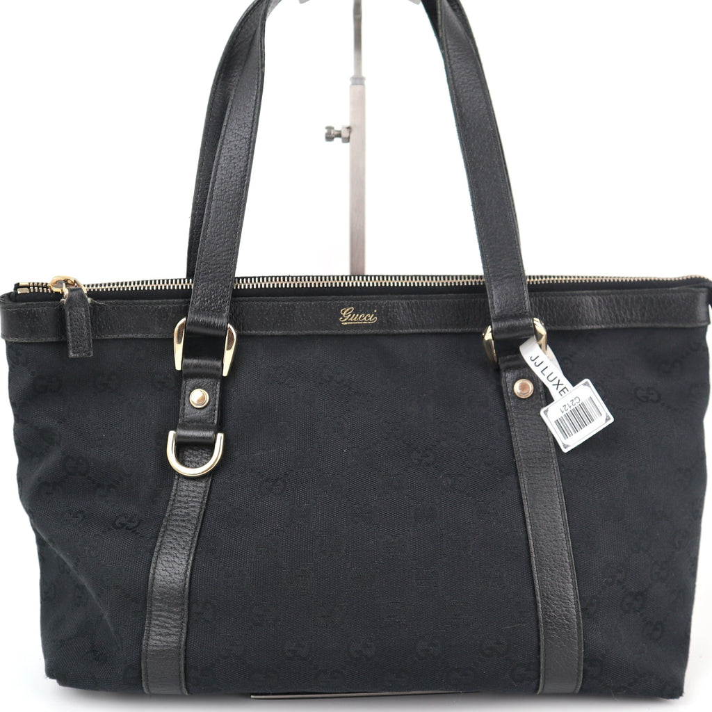 C2121 Gucci Tote Bag Abbey D-Ring | Pre-Owned Excellent Black GG canvas
