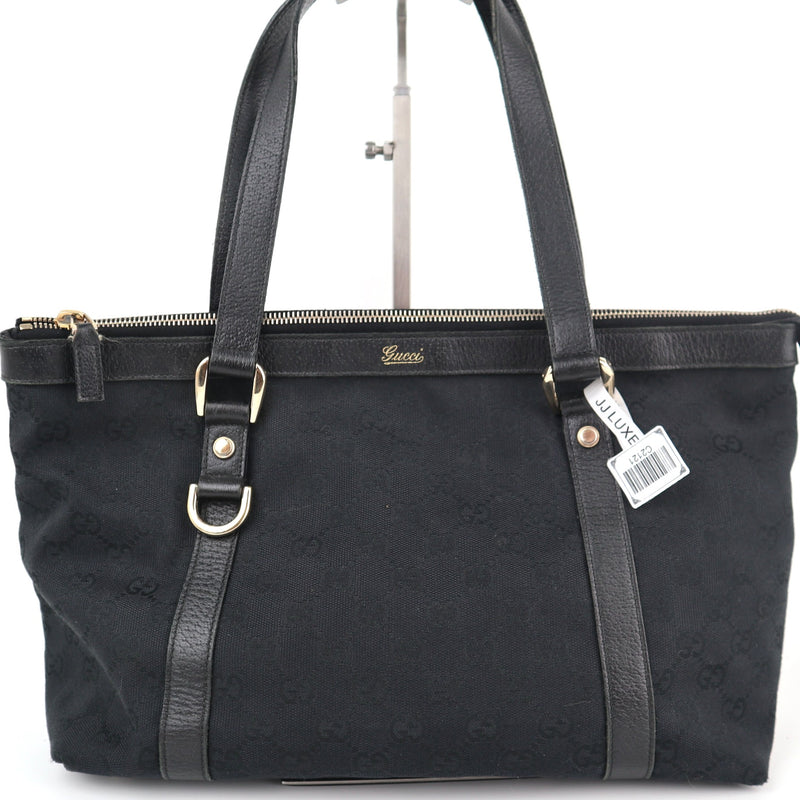 C2121 Gucci Tote Bag Abbey D-Ring | Pre-Owned Excellent Black GG canvas
