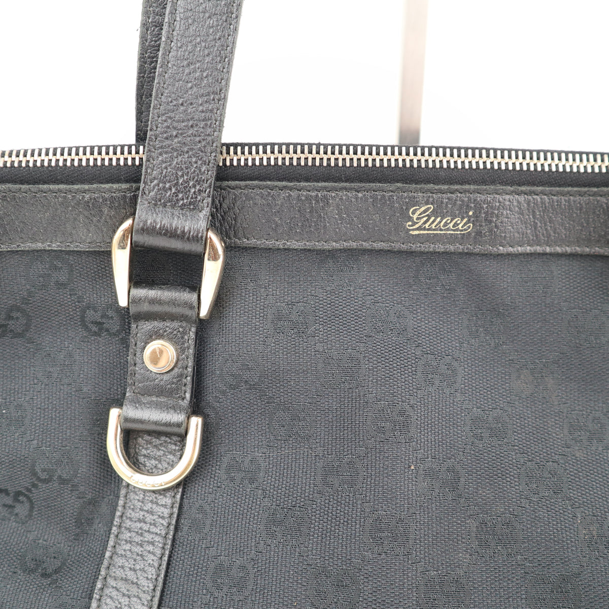 C2121 Gucci Tote Bag Abbey D-Ring | Pre-Owned Excellent Black GG canvas