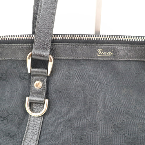 C2121 Gucci Tote Bag Abbey D-Ring | Pre-Owned Excellent Black GG canvas