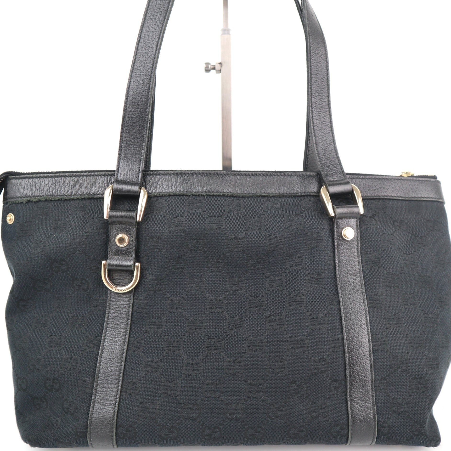 C2121 Gucci Tote Bag Abbey D-Ring | Pre-Owned Excellent Black GG canvas