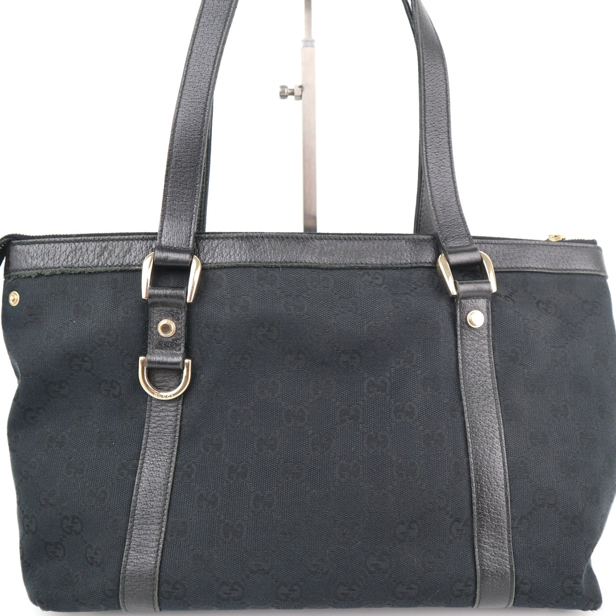 C2121 Gucci Tote Bag Abbey D-Ring | Pre-Owned Excellent Black GG canvas