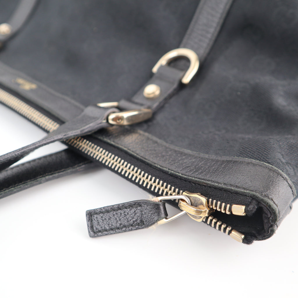 C2121 Gucci Tote Bag Abbey D-Ring | Pre-Owned Excellent Black GG canvas