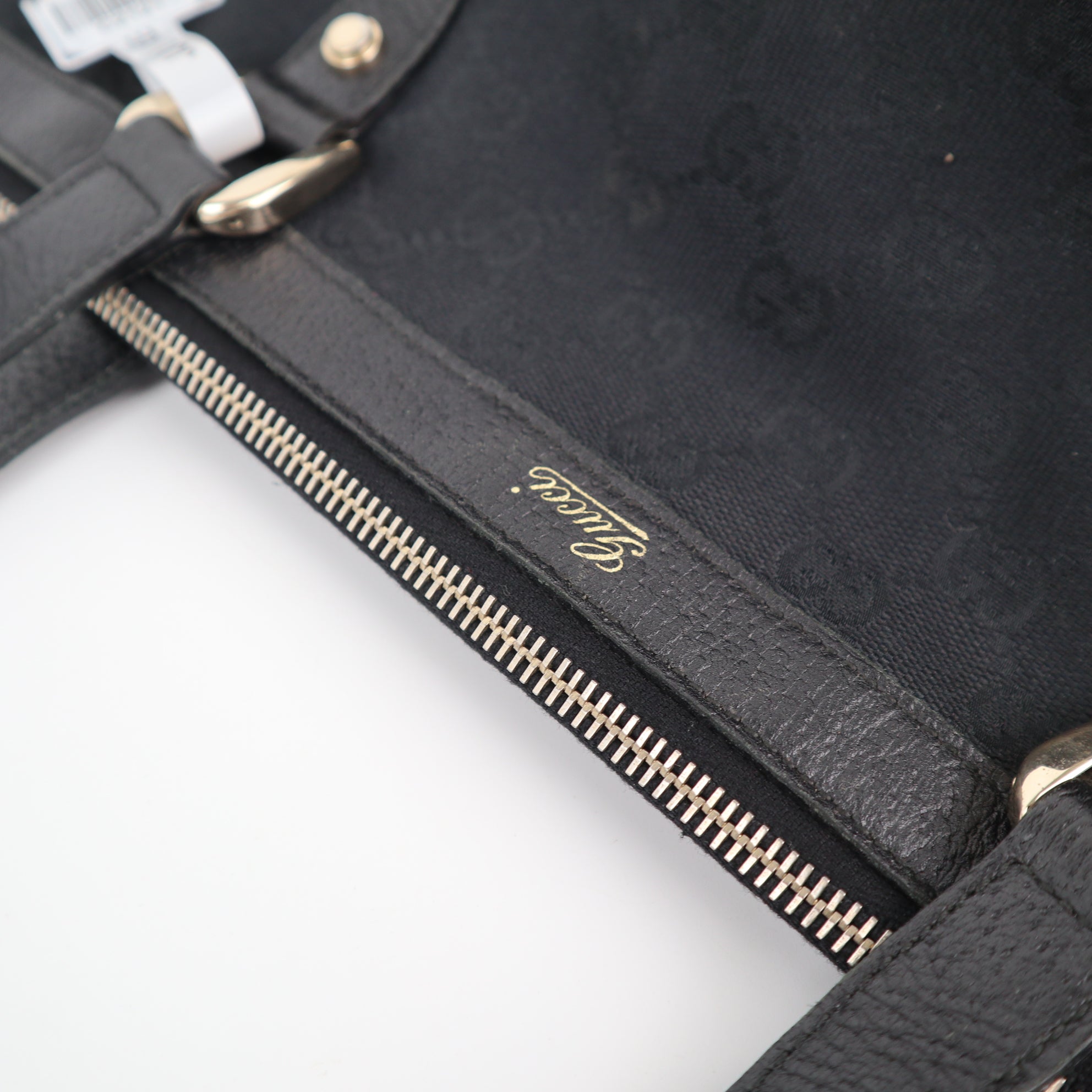C2121 Gucci Tote Bag Abbey D-Ring | Pre-Owned Excellent Black GG canvas